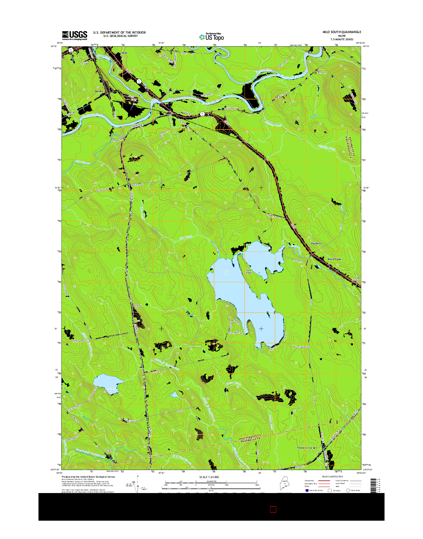USGS US TOPO 7.5-MINUTE MAP FOR MILO SOUTH, ME 2014