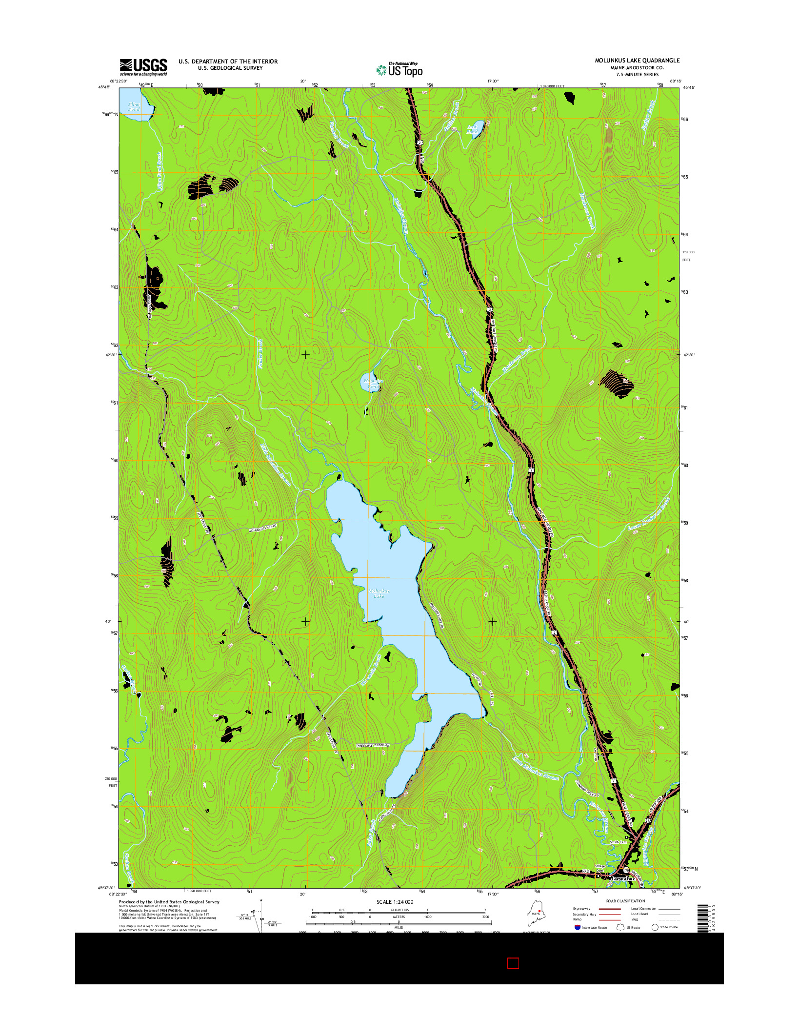 USGS US TOPO 7.5-MINUTE MAP FOR MOLUNKUS LAKE, ME 2014