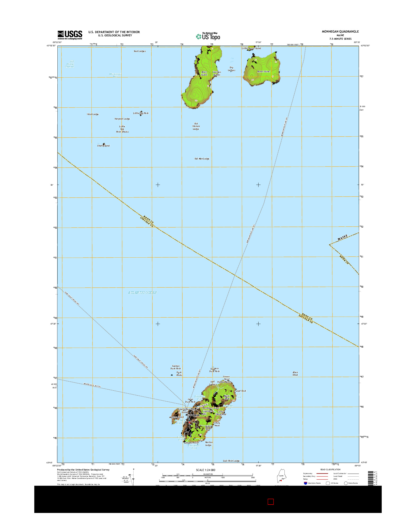 USGS US TOPO 7.5-MINUTE MAP FOR MONHEGAN, ME 2014
