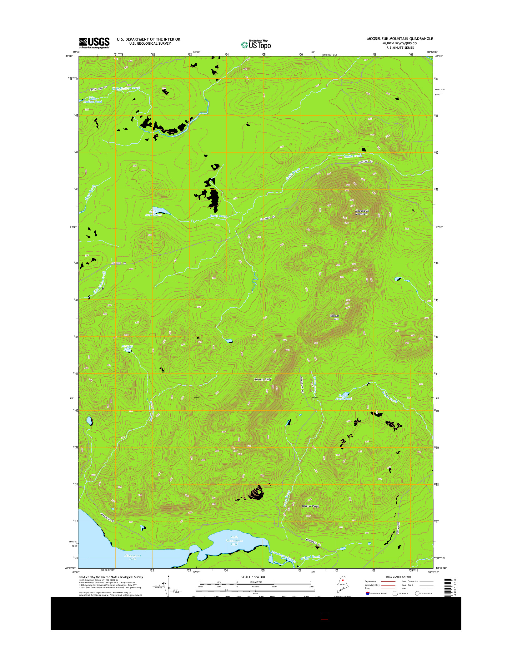 USGS US TOPO 7.5-MINUTE MAP FOR MOOSELEUK MOUNTAIN, ME 2014