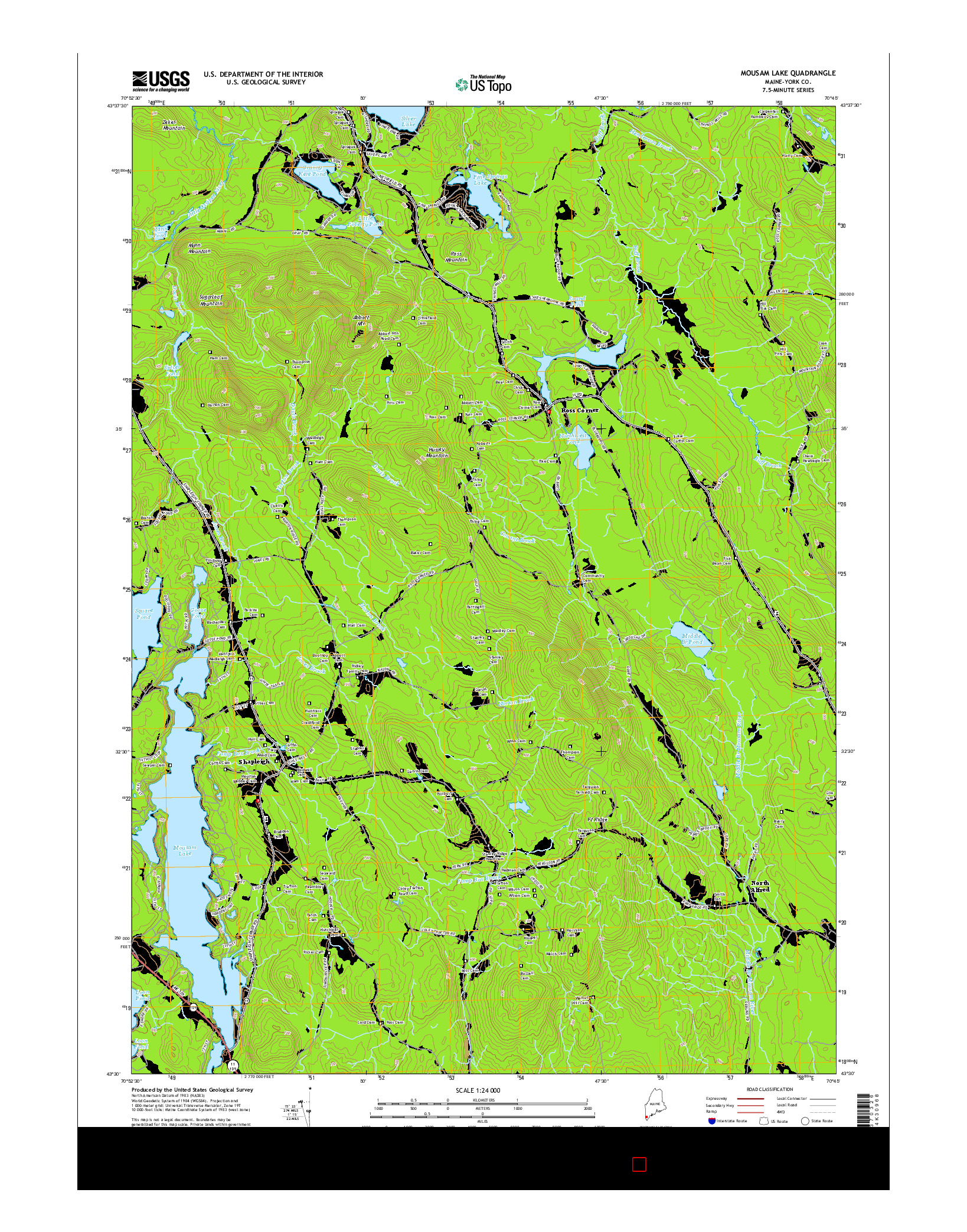 USGS US TOPO 7.5-MINUTE MAP FOR MOUSAM LAKE, ME 2014