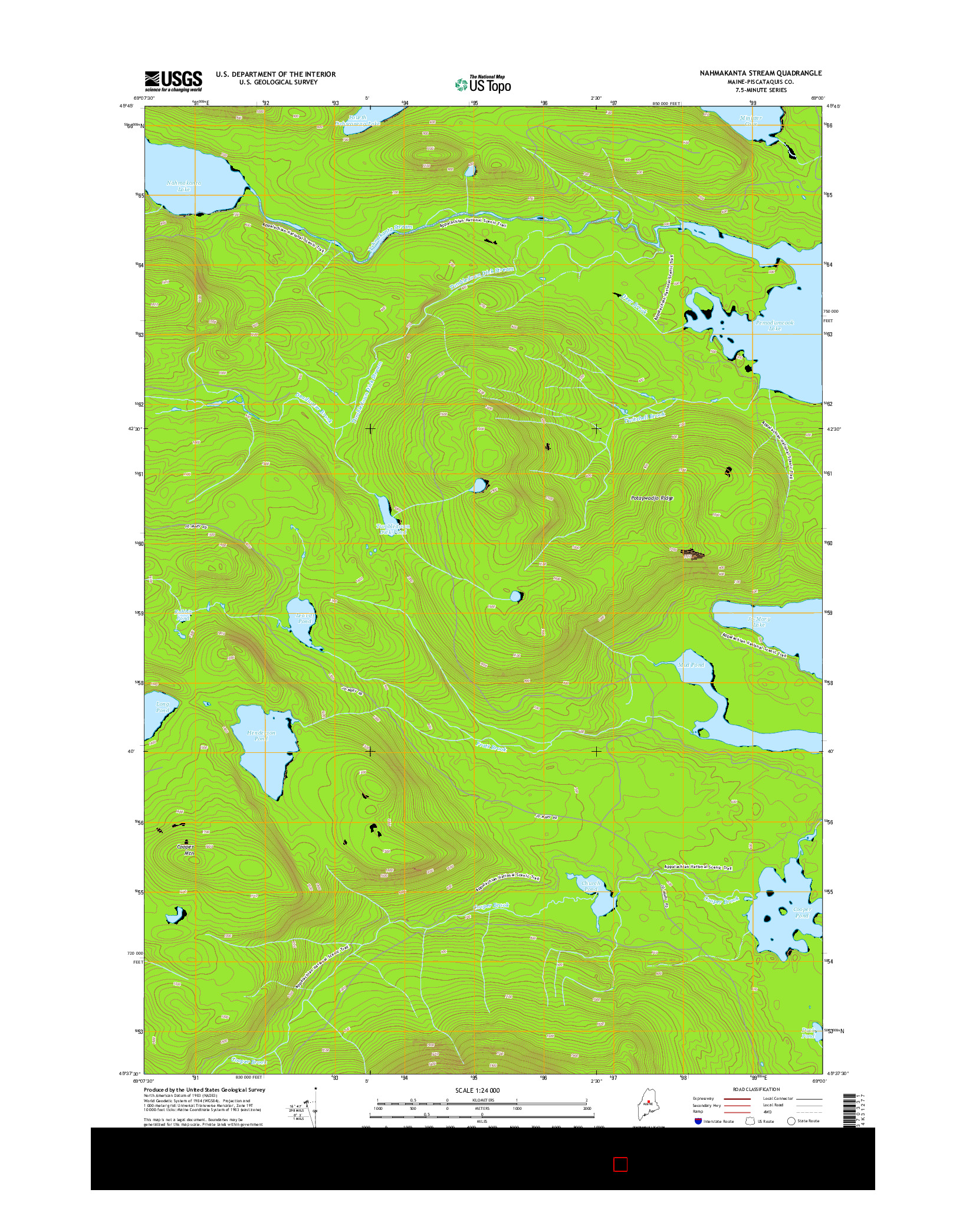 USGS US TOPO 7.5-MINUTE MAP FOR NAHMAKANTA STREAM, ME 2014