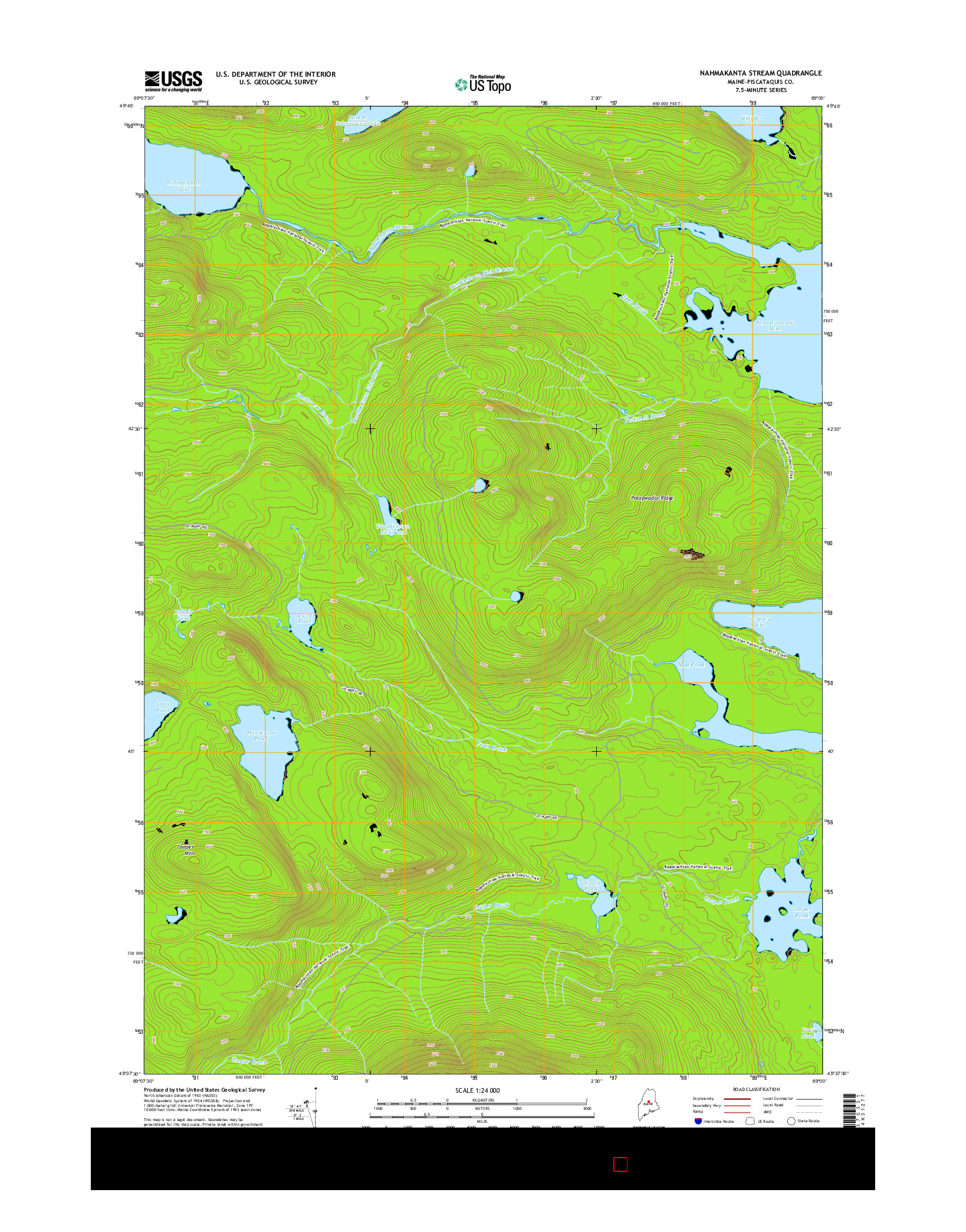 USGS US TOPO 7.5-MINUTE MAP FOR NAHMAKANTA STREAM, ME 2014