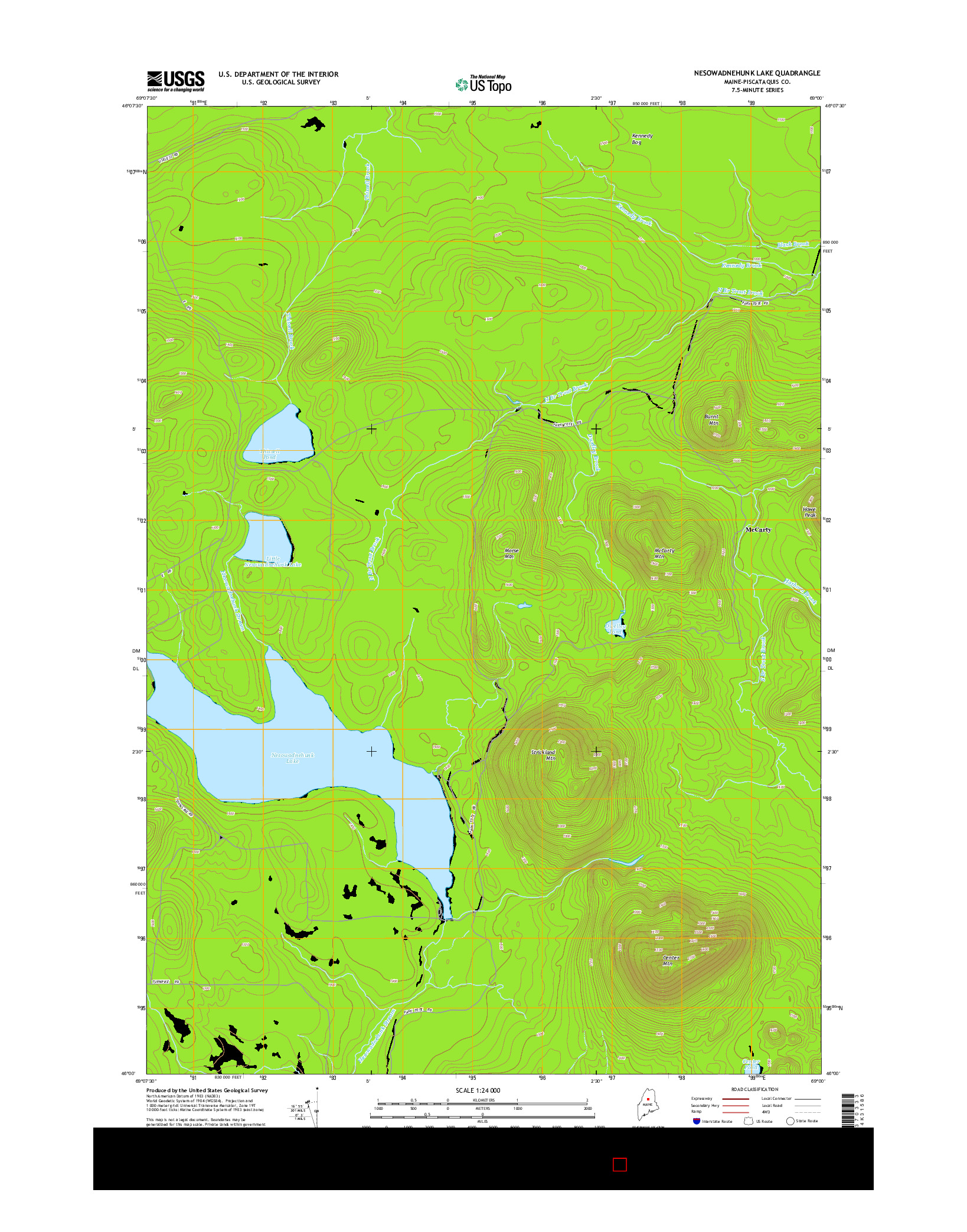 USGS US TOPO 7.5-MINUTE MAP FOR NESOWADNEHUNK LAKE, ME 2014