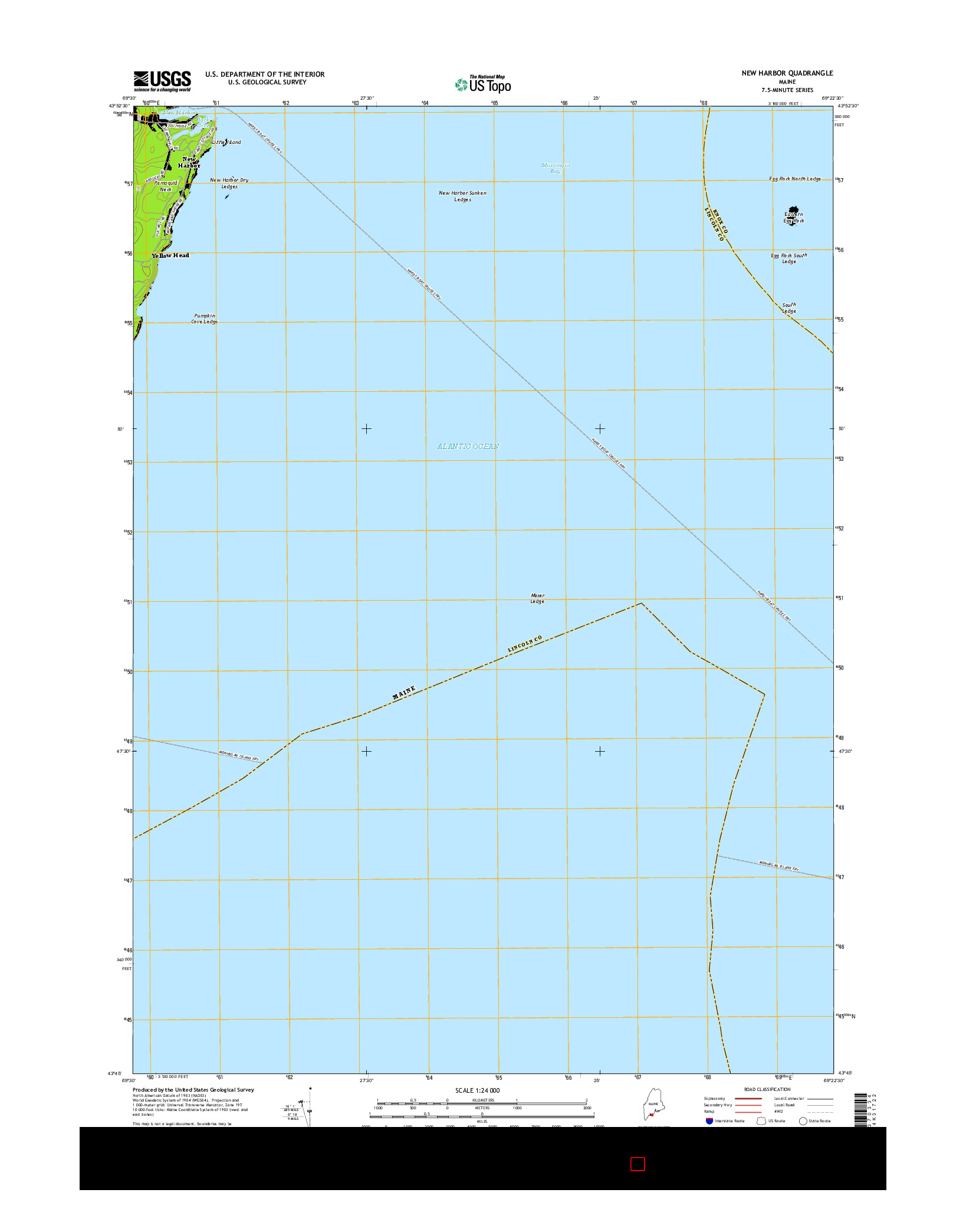 USGS US TOPO 7.5-MINUTE MAP FOR NEW HARBOR, ME 2014