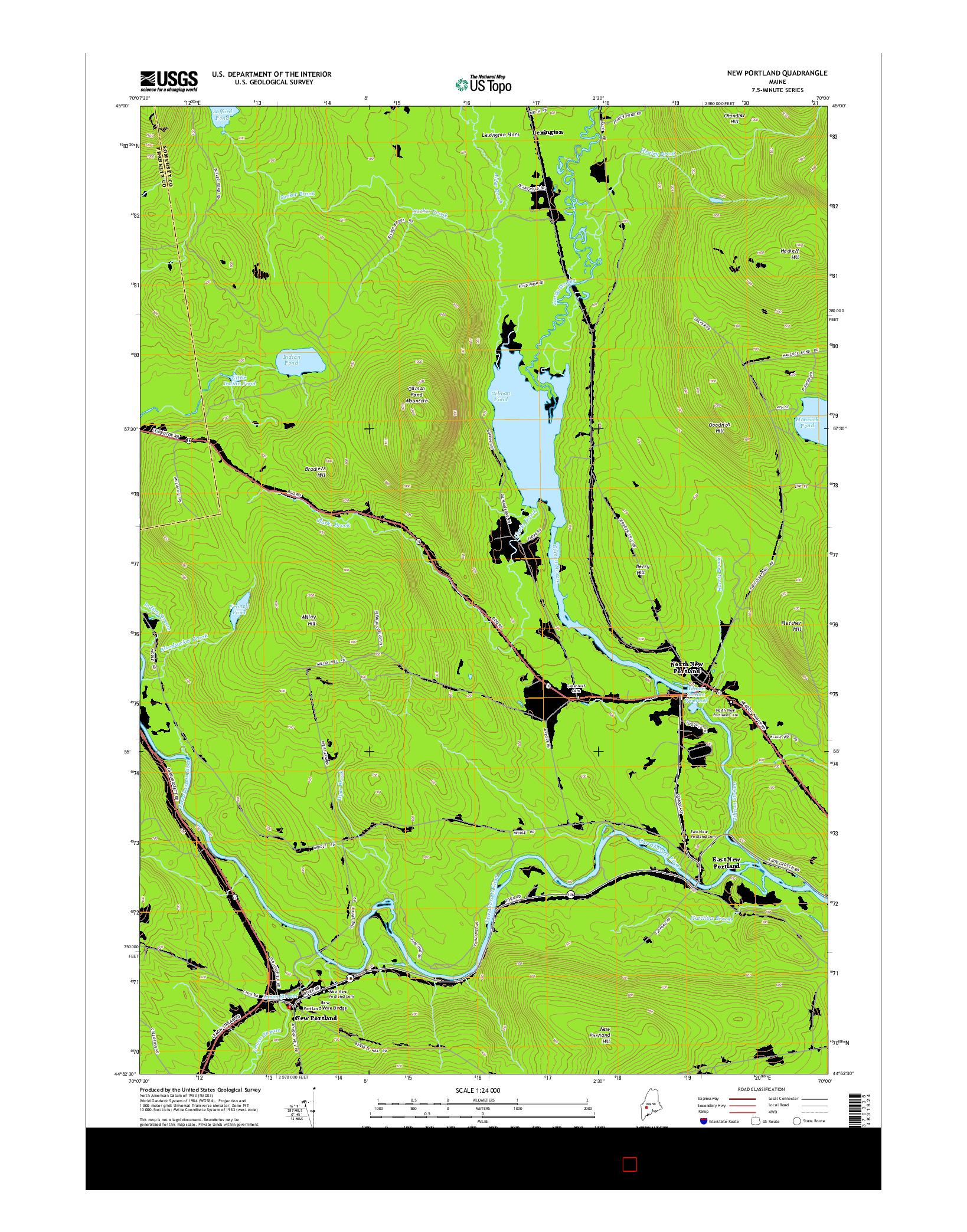 USGS US TOPO 7.5-MINUTE MAP FOR NEW PORTLAND, ME 2014