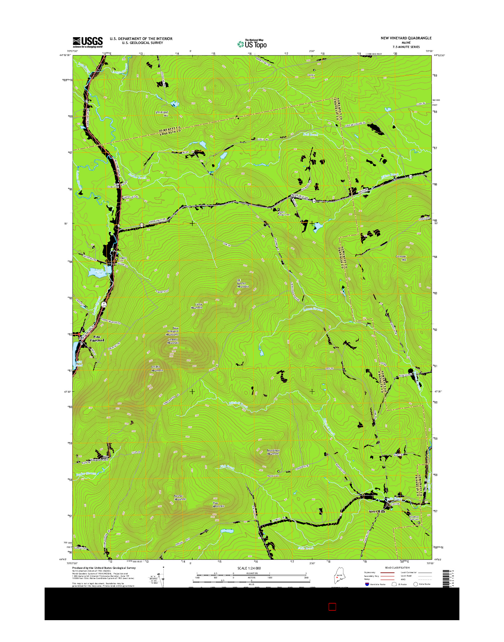 USGS US TOPO 7.5-MINUTE MAP FOR NEW VINEYARD, ME 2014