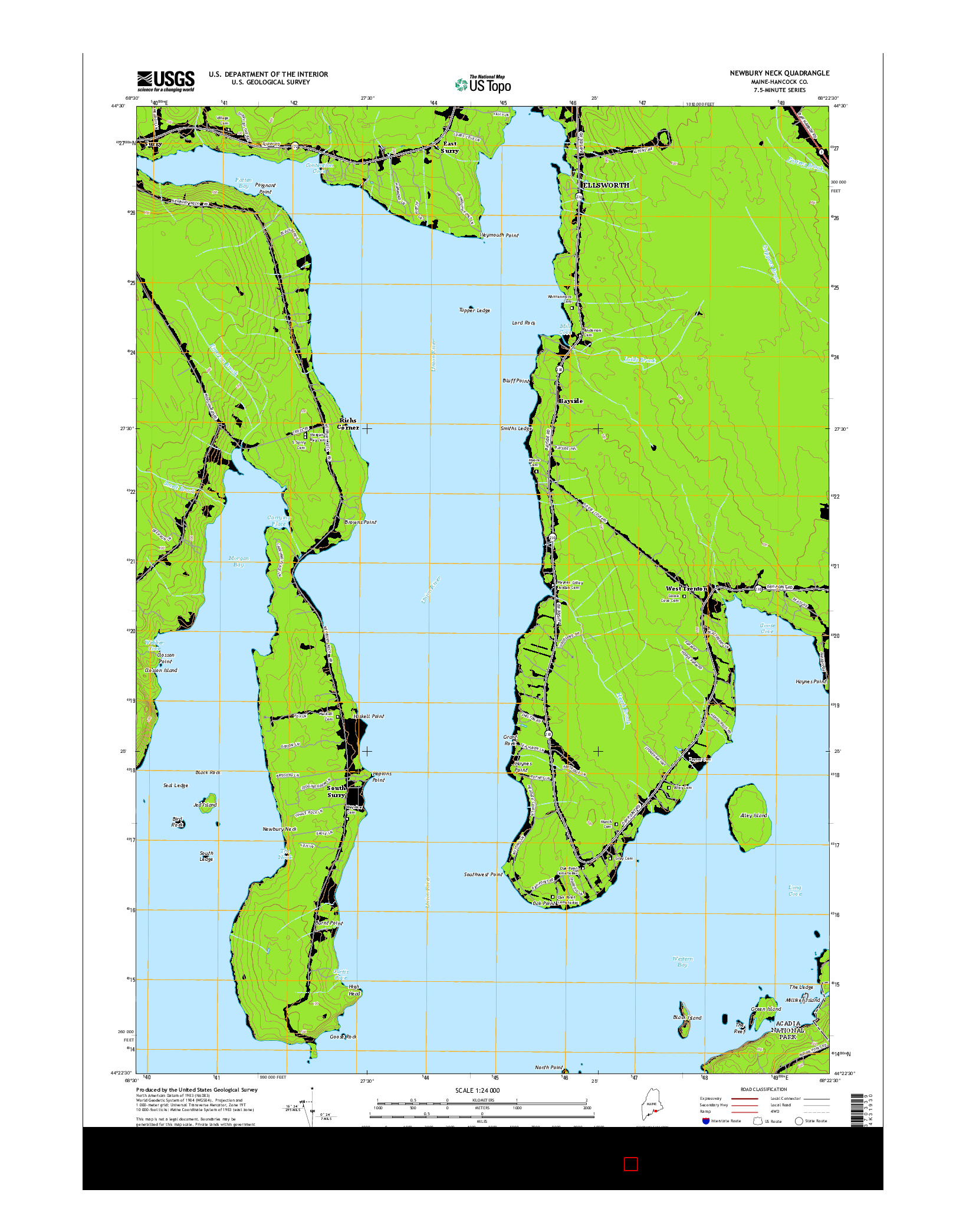 USGS US TOPO 7.5-MINUTE MAP FOR NEWBURY NECK, ME 2014