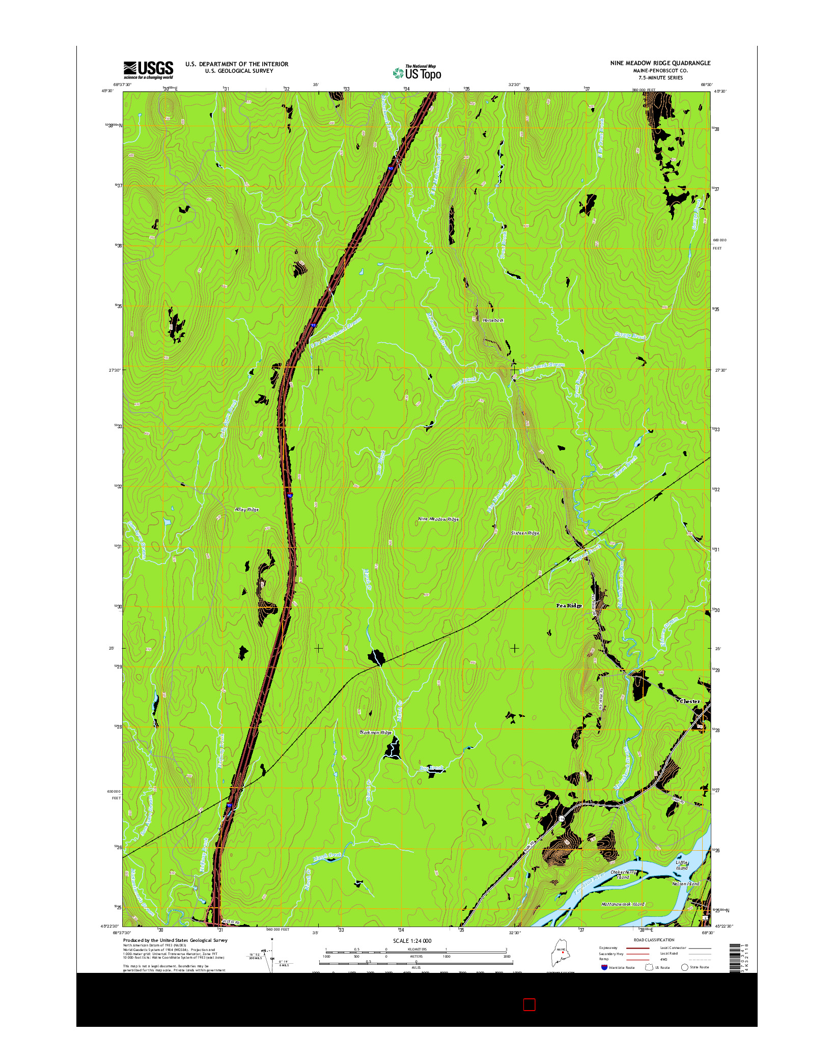 USGS US TOPO 7.5-MINUTE MAP FOR NINE MEADOW RIDGE, ME 2014
