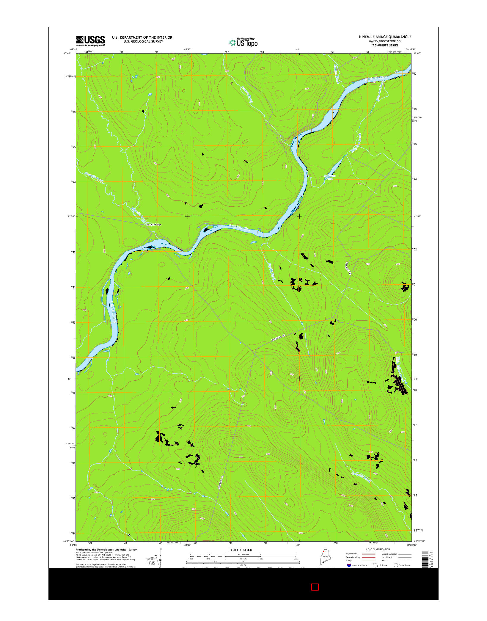 USGS US TOPO 7.5-MINUTE MAP FOR NINEMILE BRIDGE, ME 2014