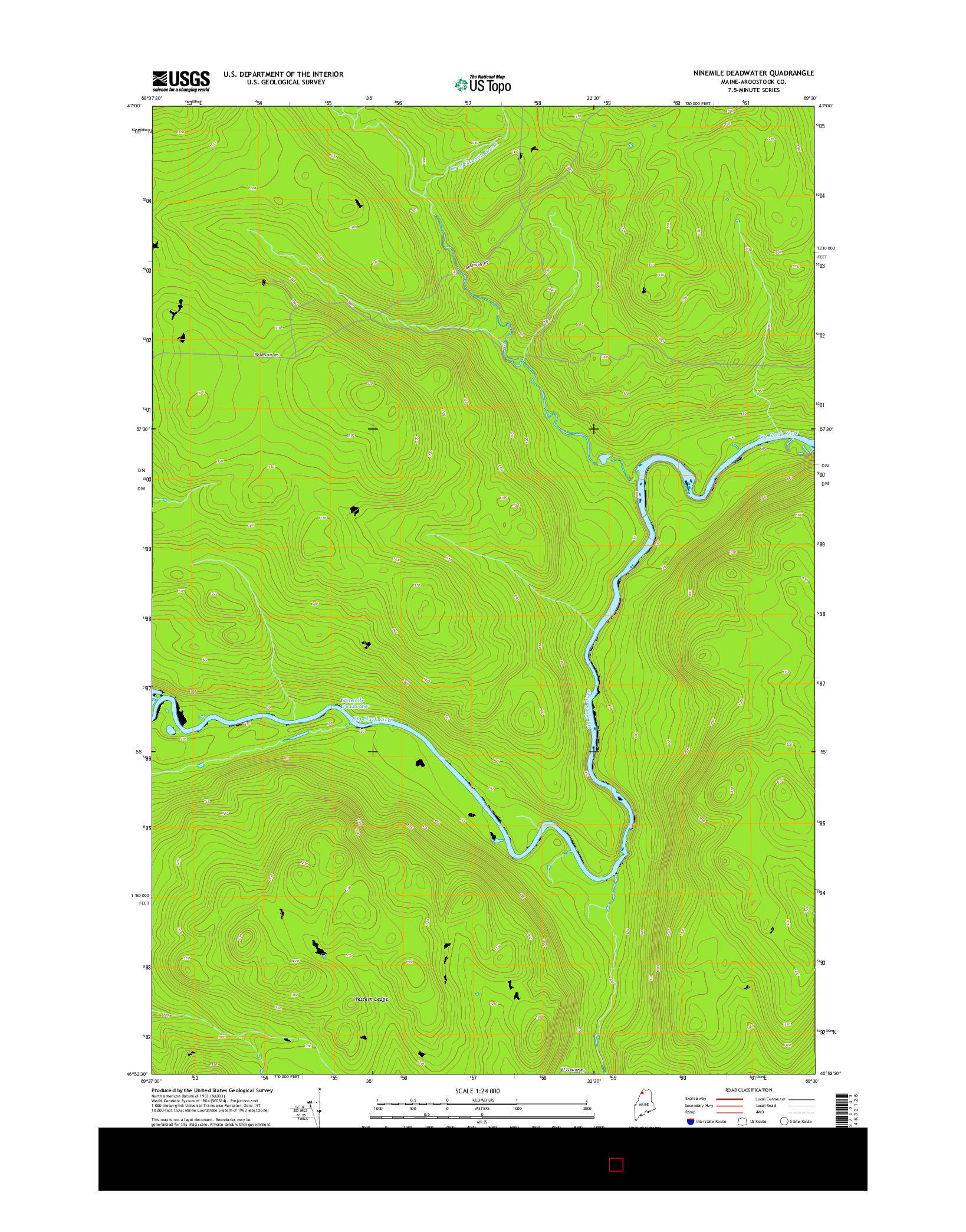 USGS US TOPO 7.5-MINUTE MAP FOR NINEMILE DEADWATER, ME 2014