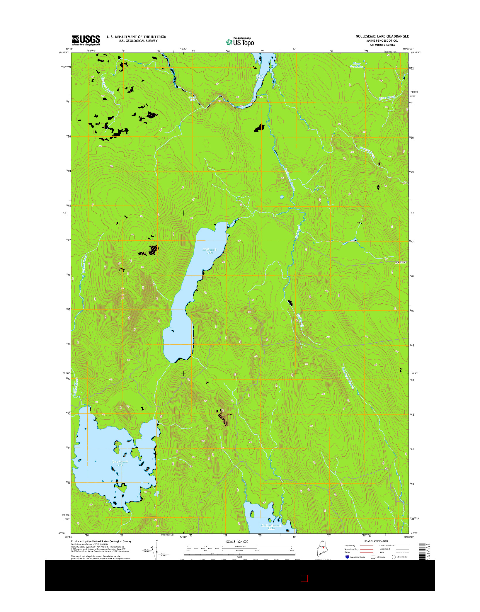 USGS US TOPO 7.5-MINUTE MAP FOR NOLLESEMIC LAKE, ME 2014