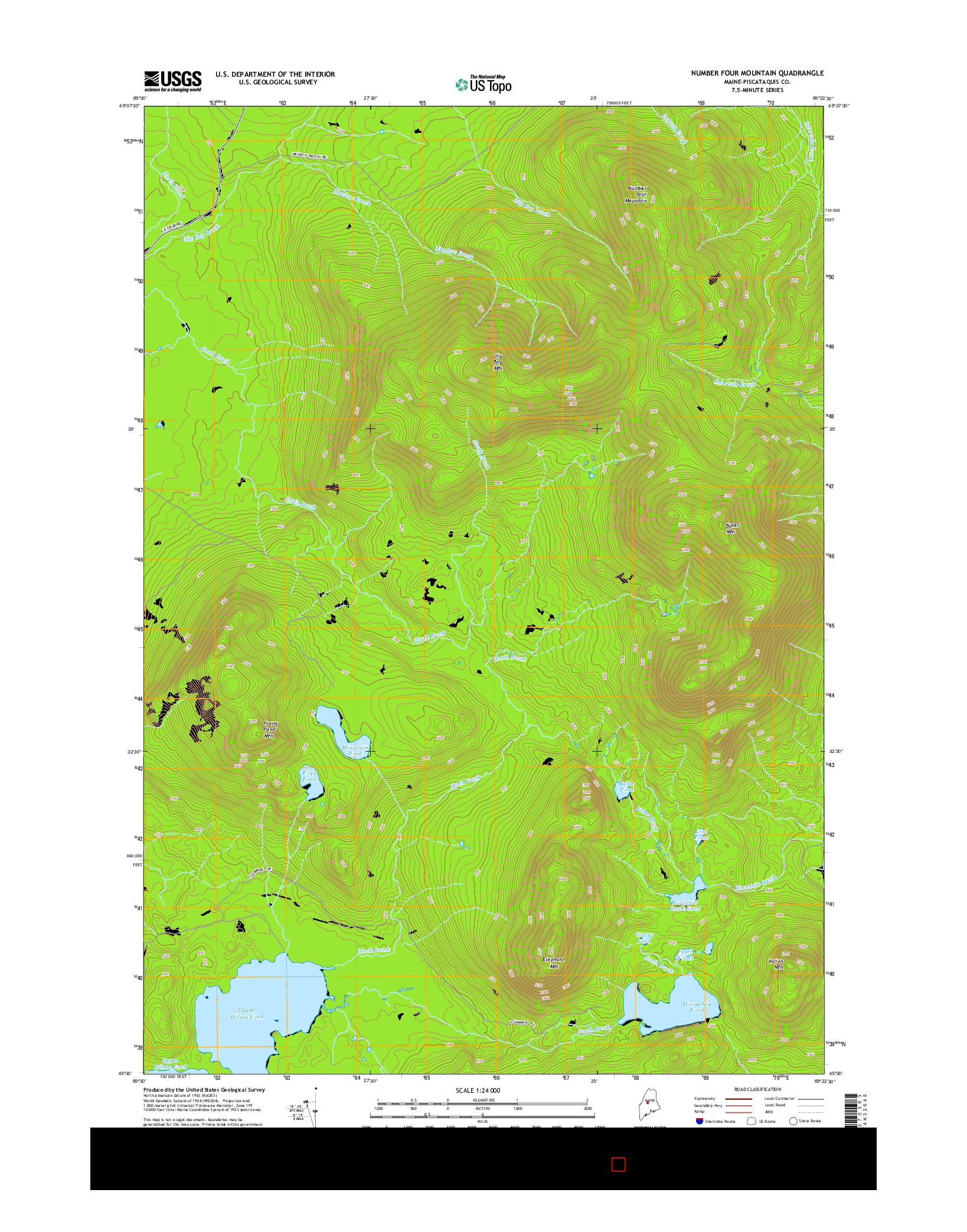 USGS US TOPO 7.5-MINUTE MAP FOR NUMBER FOUR MOUNTAIN, ME 2014