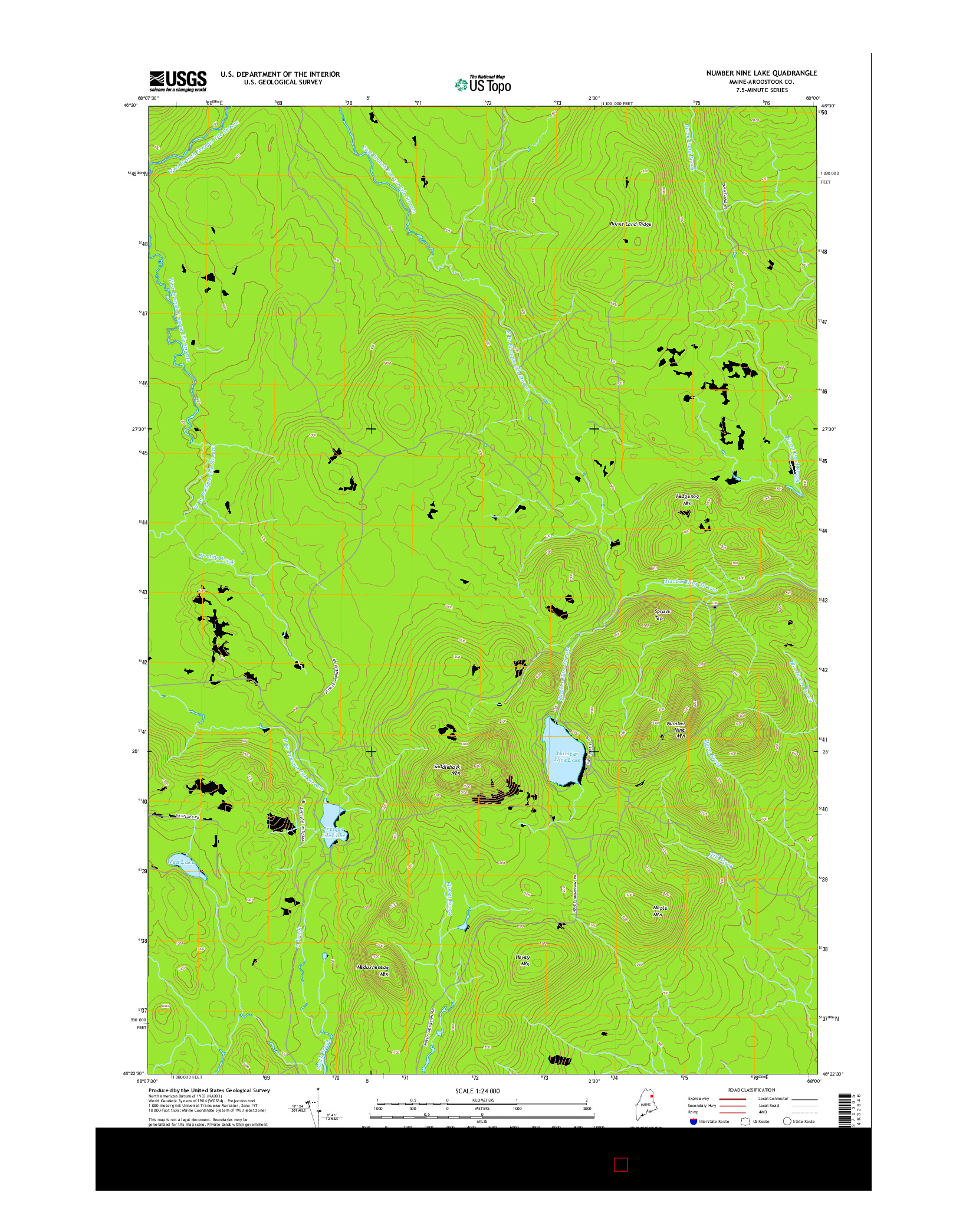 USGS US TOPO 7.5-MINUTE MAP FOR NUMBER NINE LAKE, ME 2014