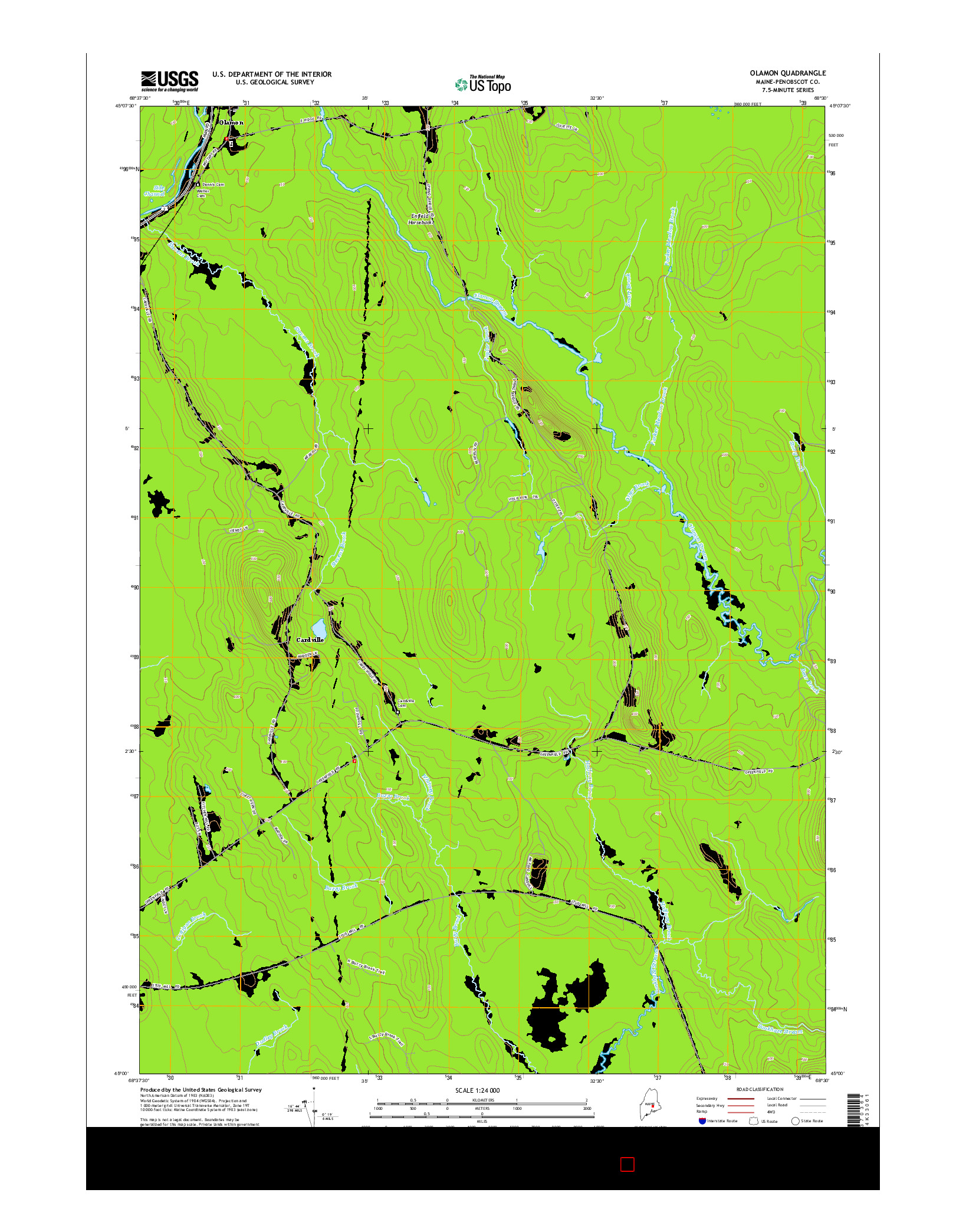USGS US TOPO 7.5-MINUTE MAP FOR OLAMON, ME 2014
