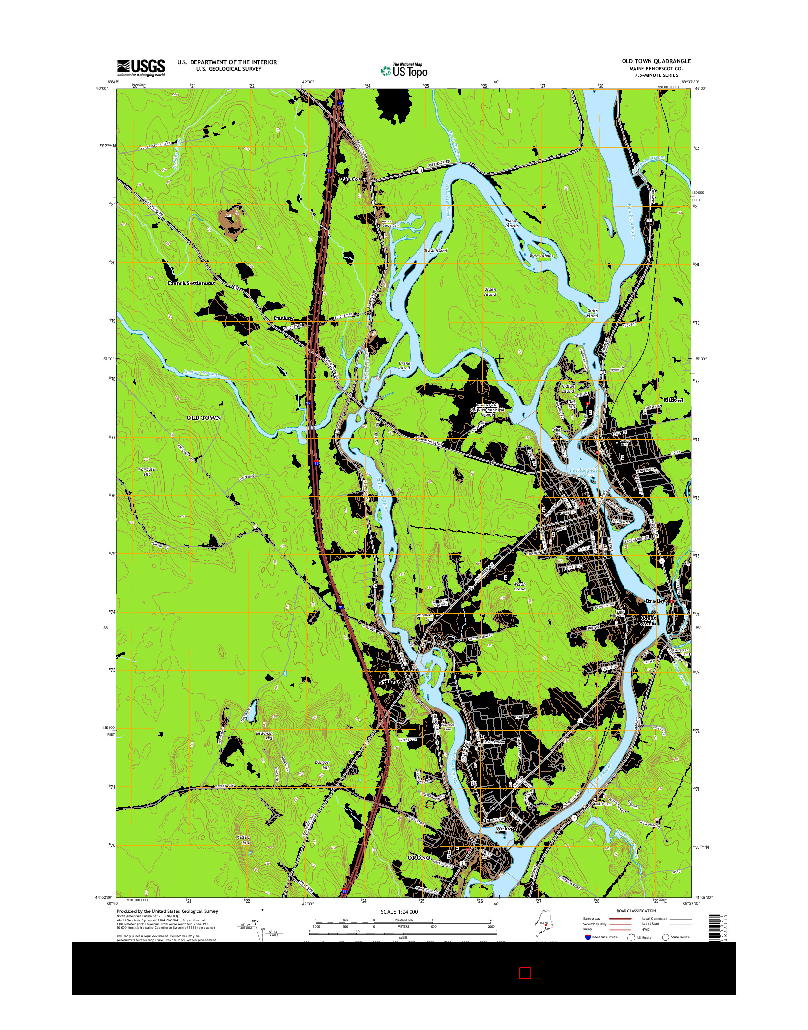 USGS US TOPO 7.5-MINUTE MAP FOR OLD TOWN, ME 2014