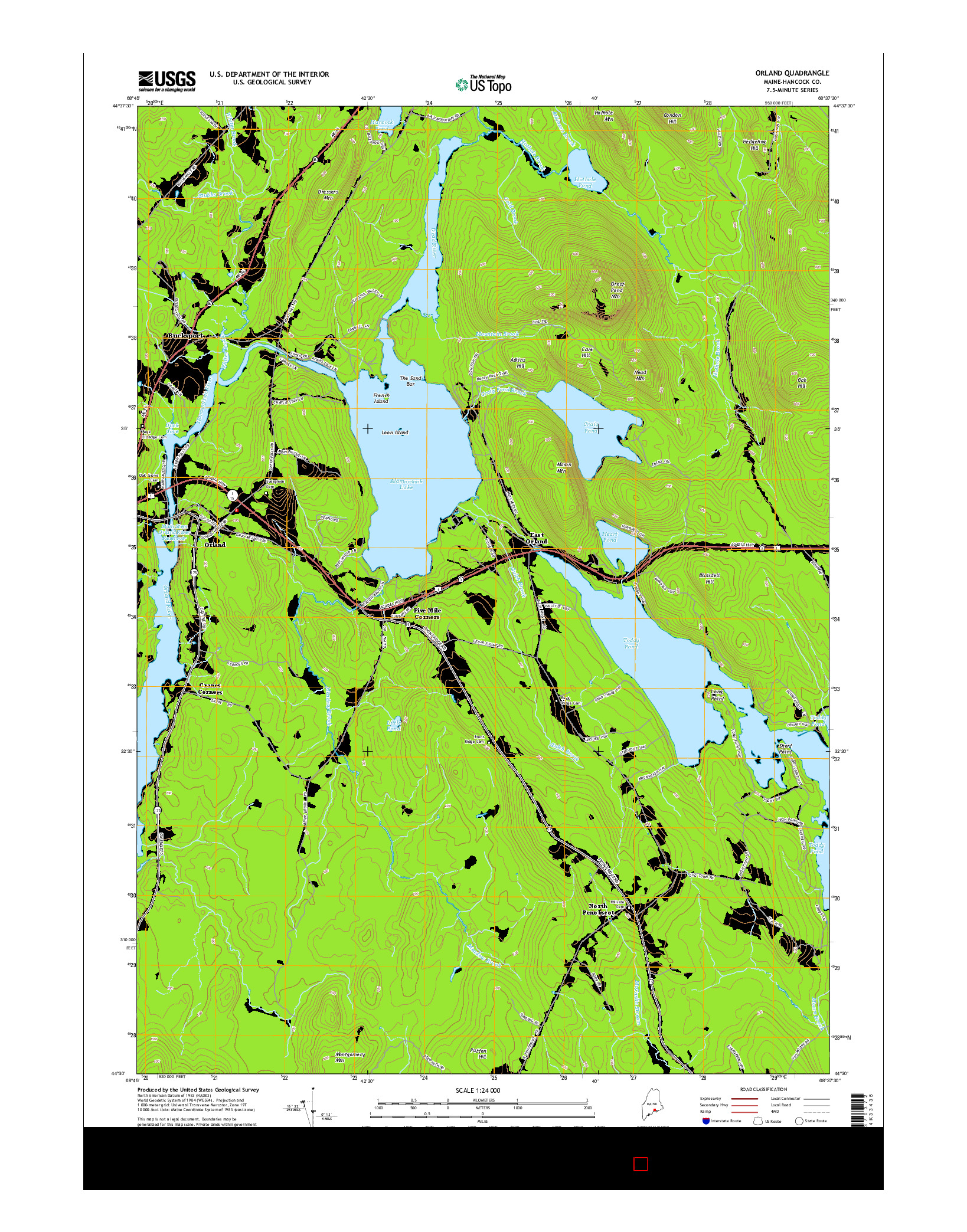 USGS US TOPO 7.5-MINUTE MAP FOR ORLAND, ME 2014