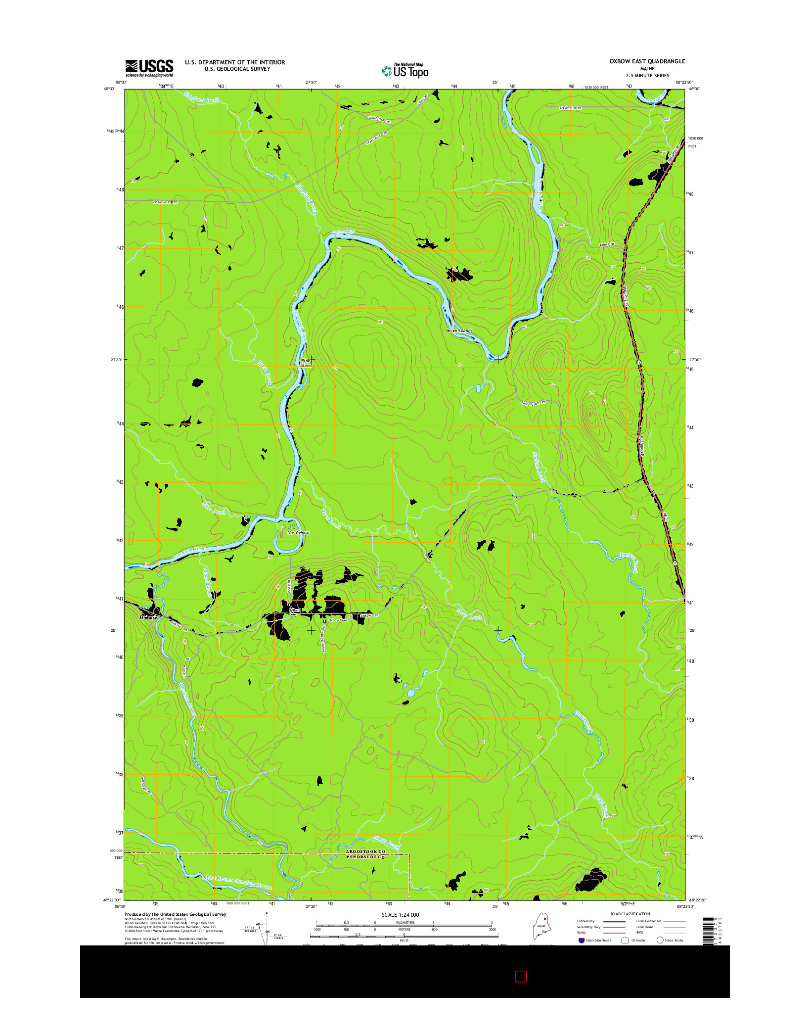 USGS US TOPO 7.5-MINUTE MAP FOR OXBOW EAST, ME 2014