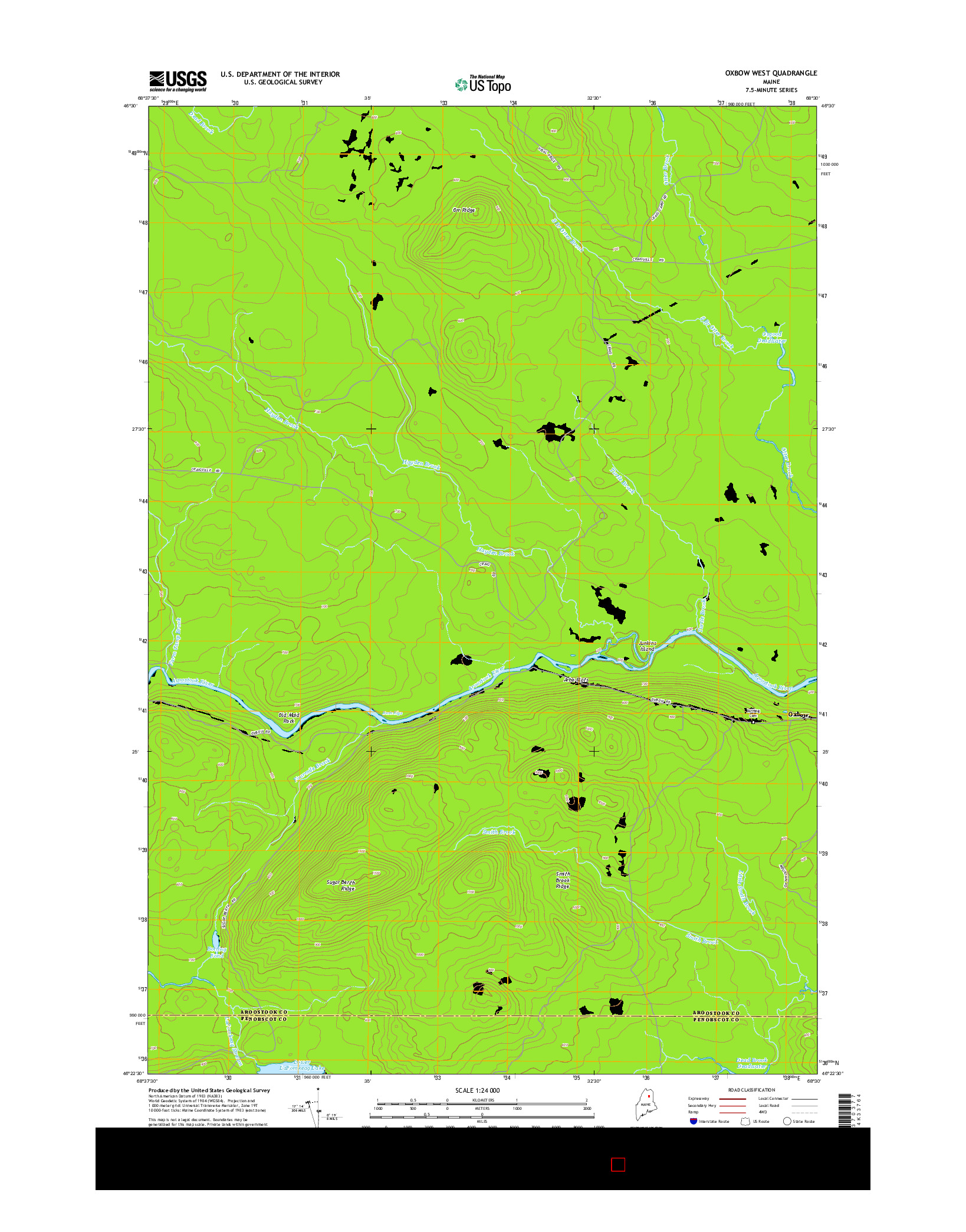 USGS US TOPO 7.5-MINUTE MAP FOR OXBOW WEST, ME 2014