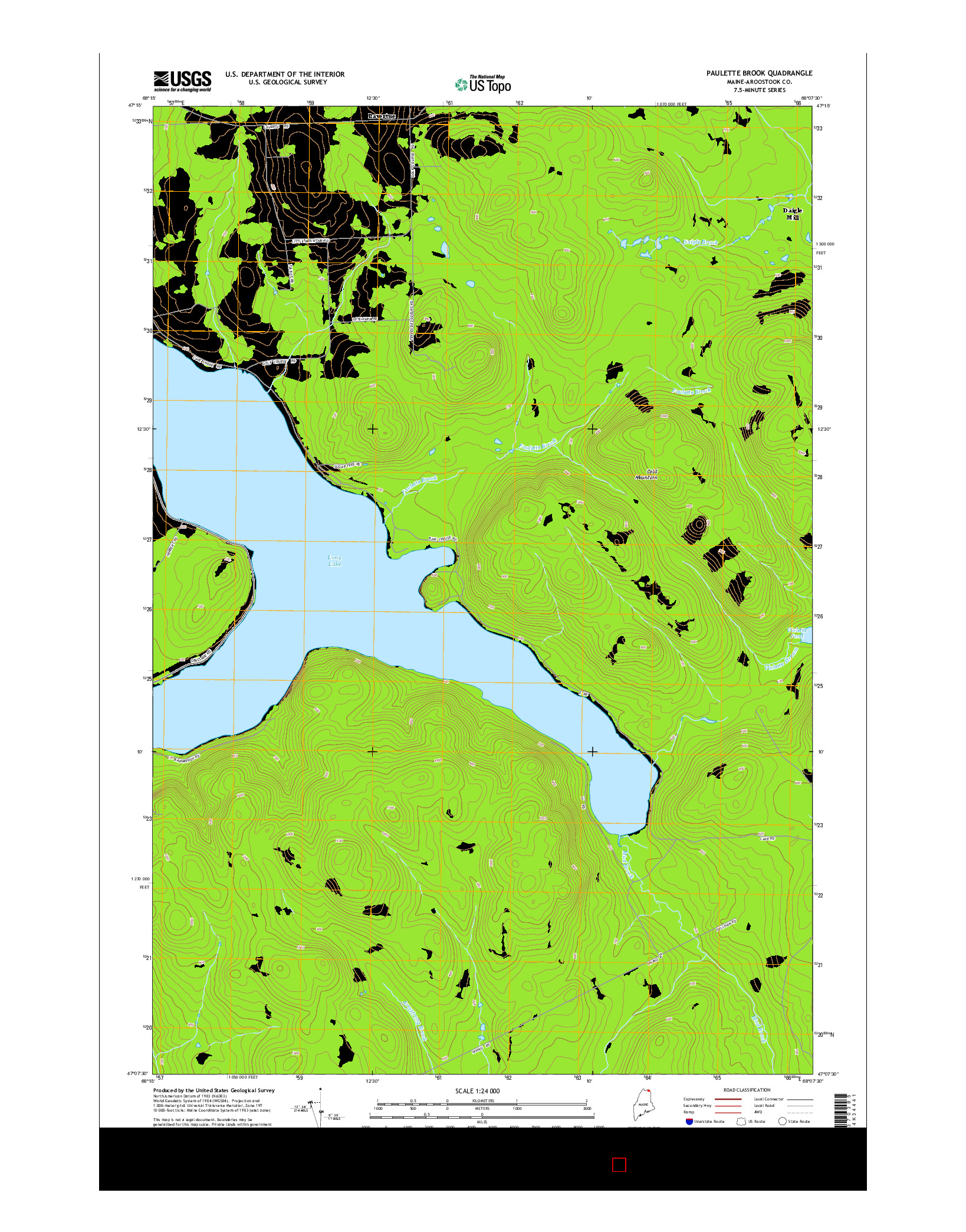 USGS US TOPO 7.5-MINUTE MAP FOR PAULETTE BROOK, ME 2014