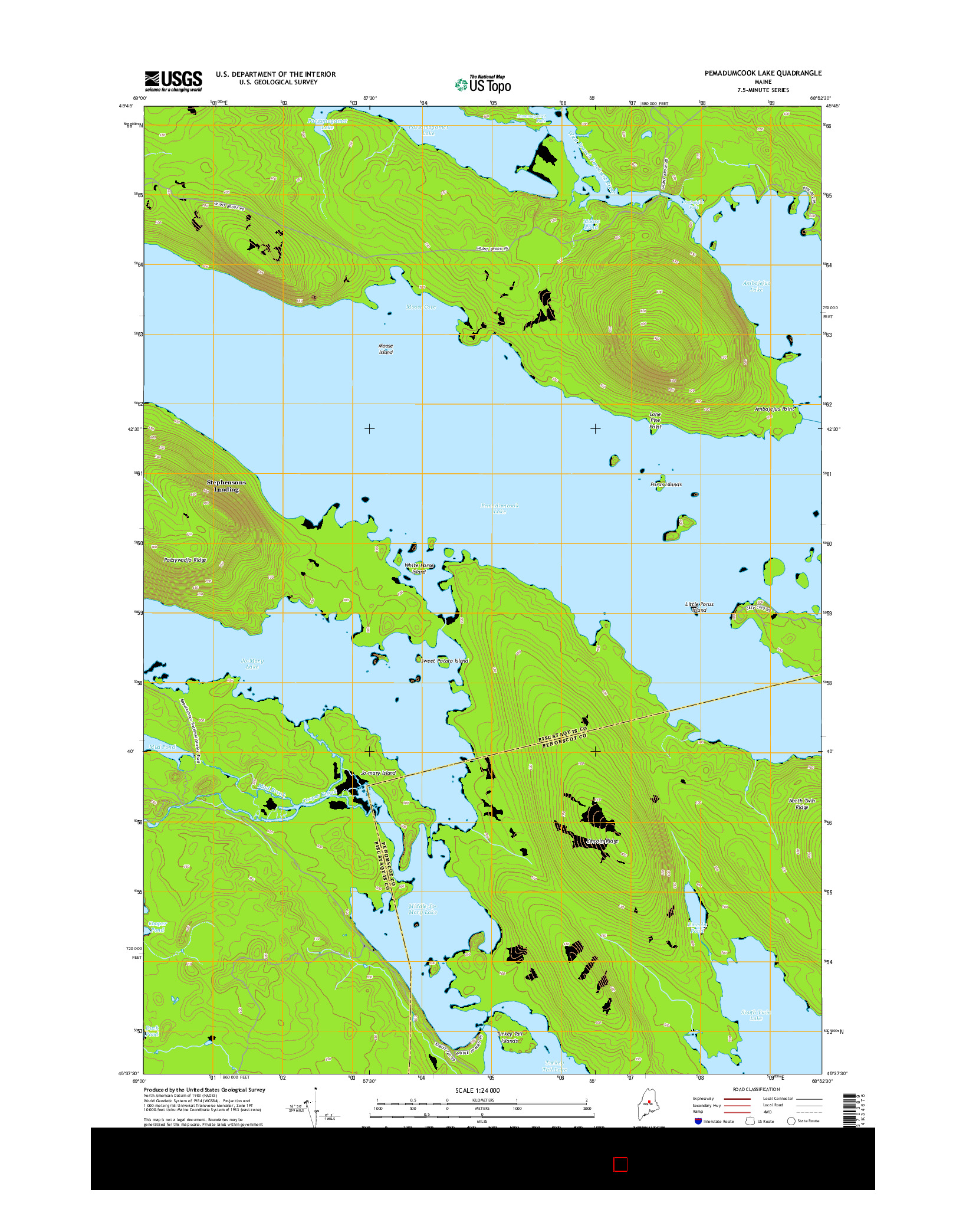 USGS US TOPO 7.5-MINUTE MAP FOR PEMADUMCOOK LAKE, ME 2014