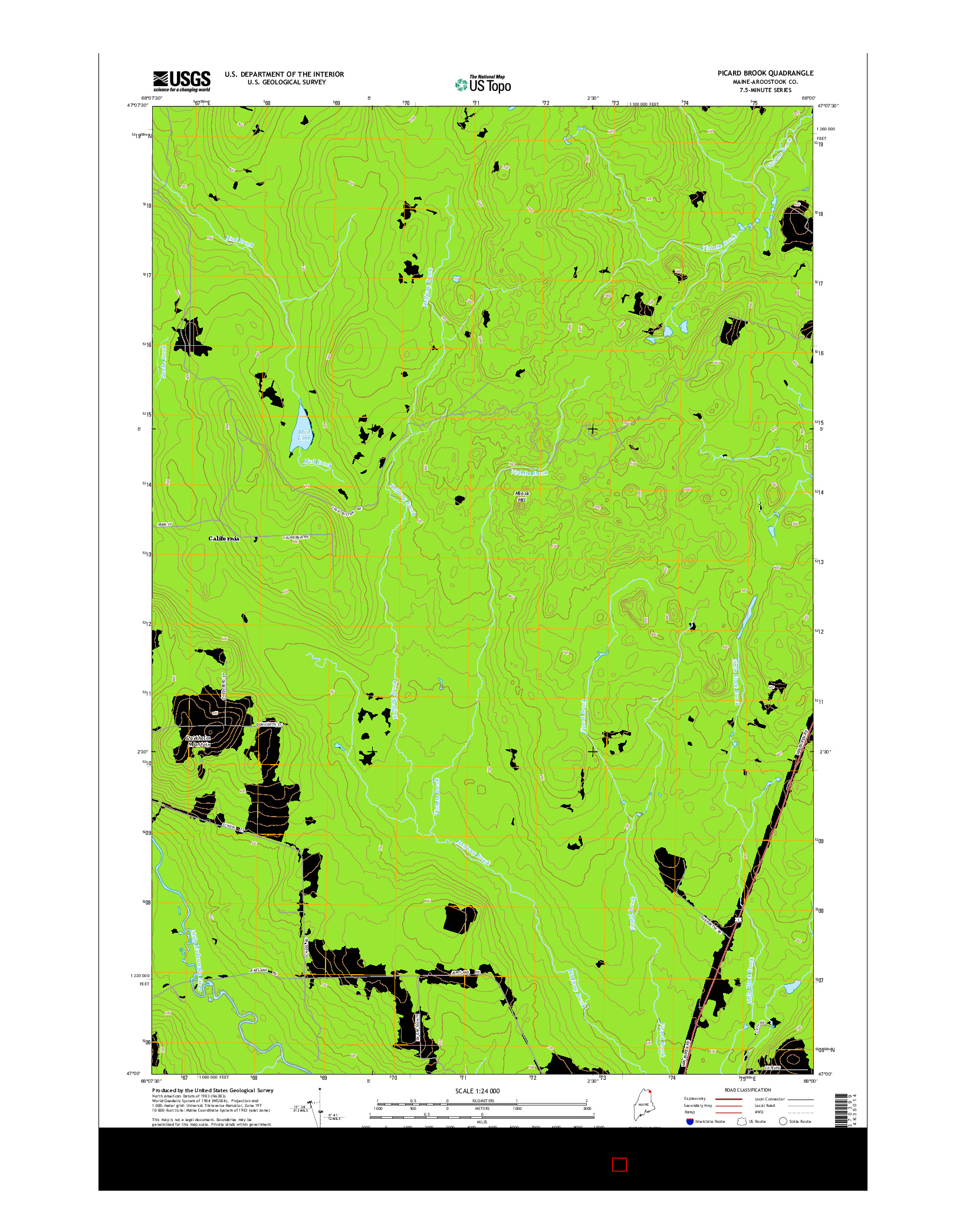 USGS US TOPO 7.5-MINUTE MAP FOR PICARD BROOK, ME 2014