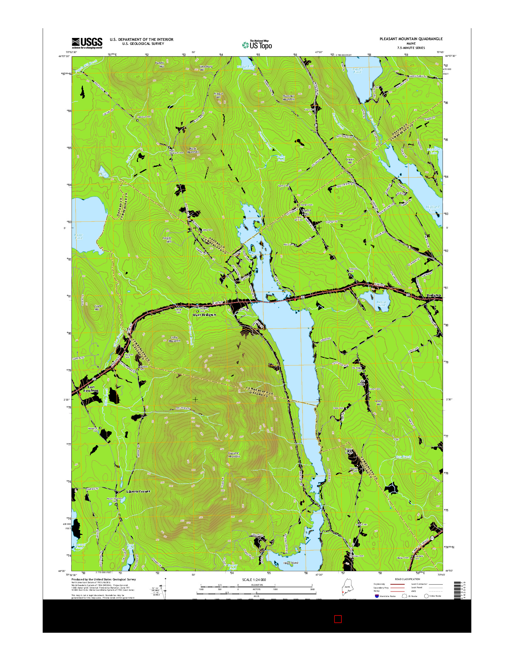 USGS US TOPO 7.5-MINUTE MAP FOR PLEASANT MOUNTAIN, ME 2014
