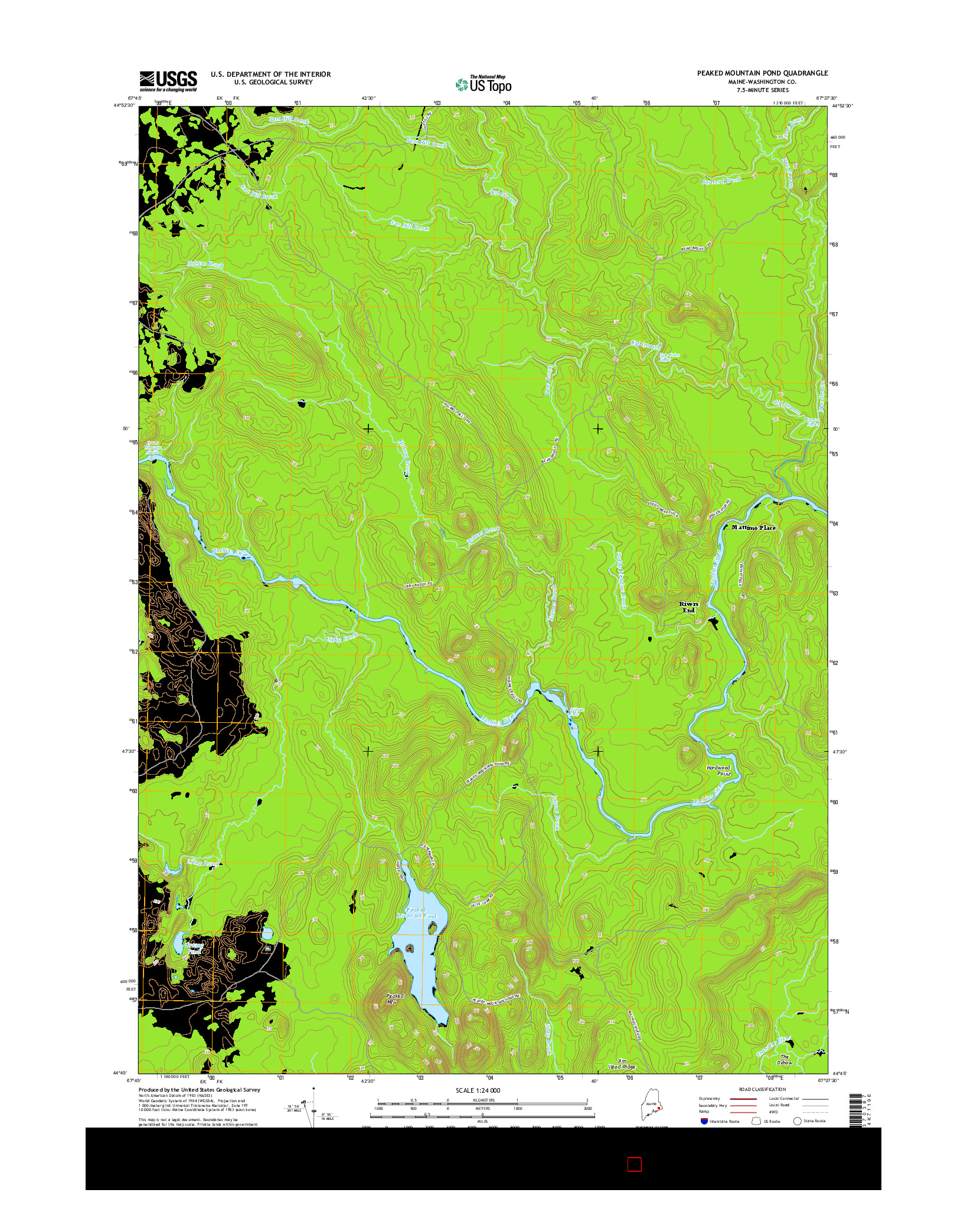 USGS US TOPO 7.5-MINUTE MAP FOR PEAKED MOUNTAIN POND, ME 2014