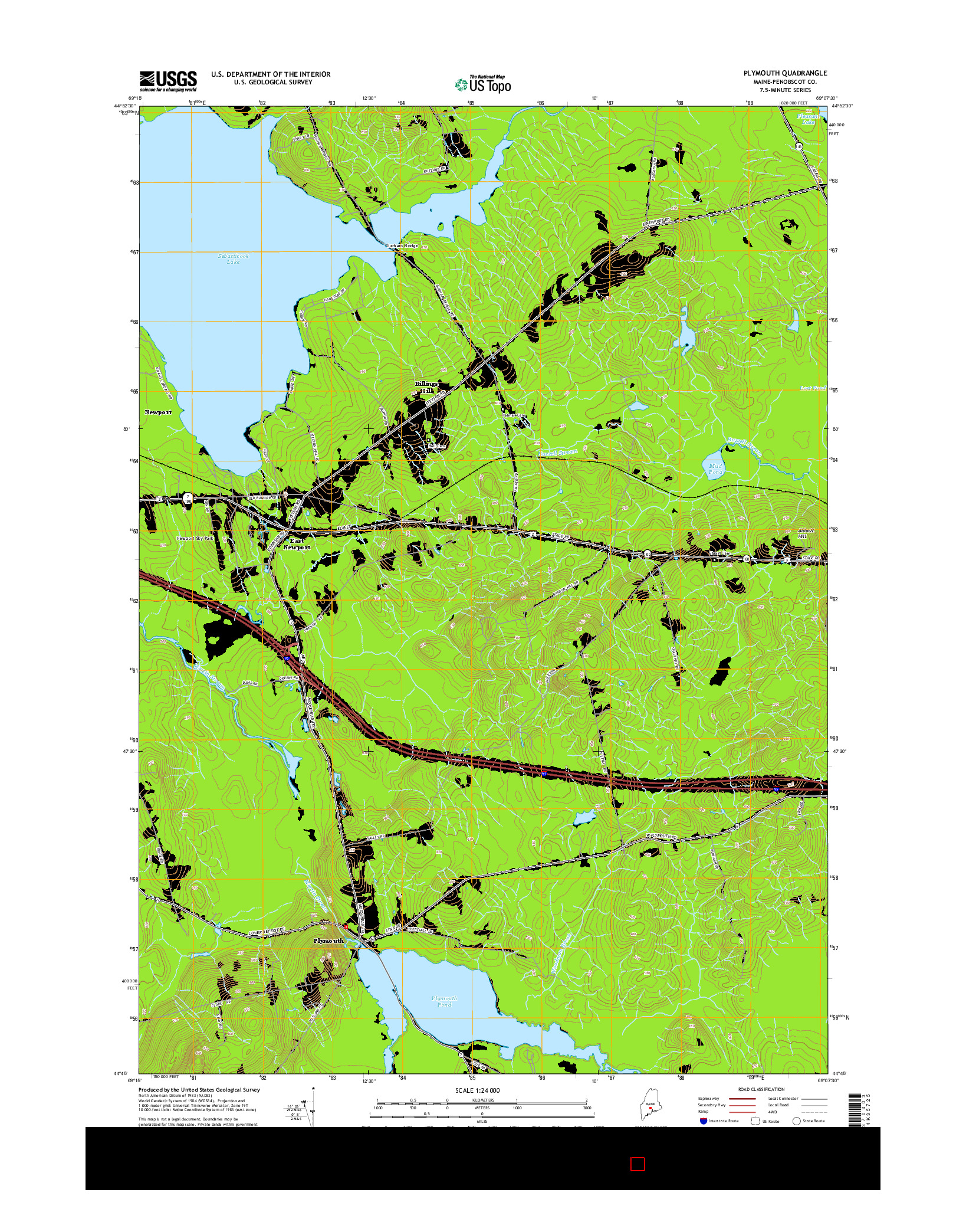 USGS US TOPO 7.5-MINUTE MAP FOR PLYMOUTH, ME 2014