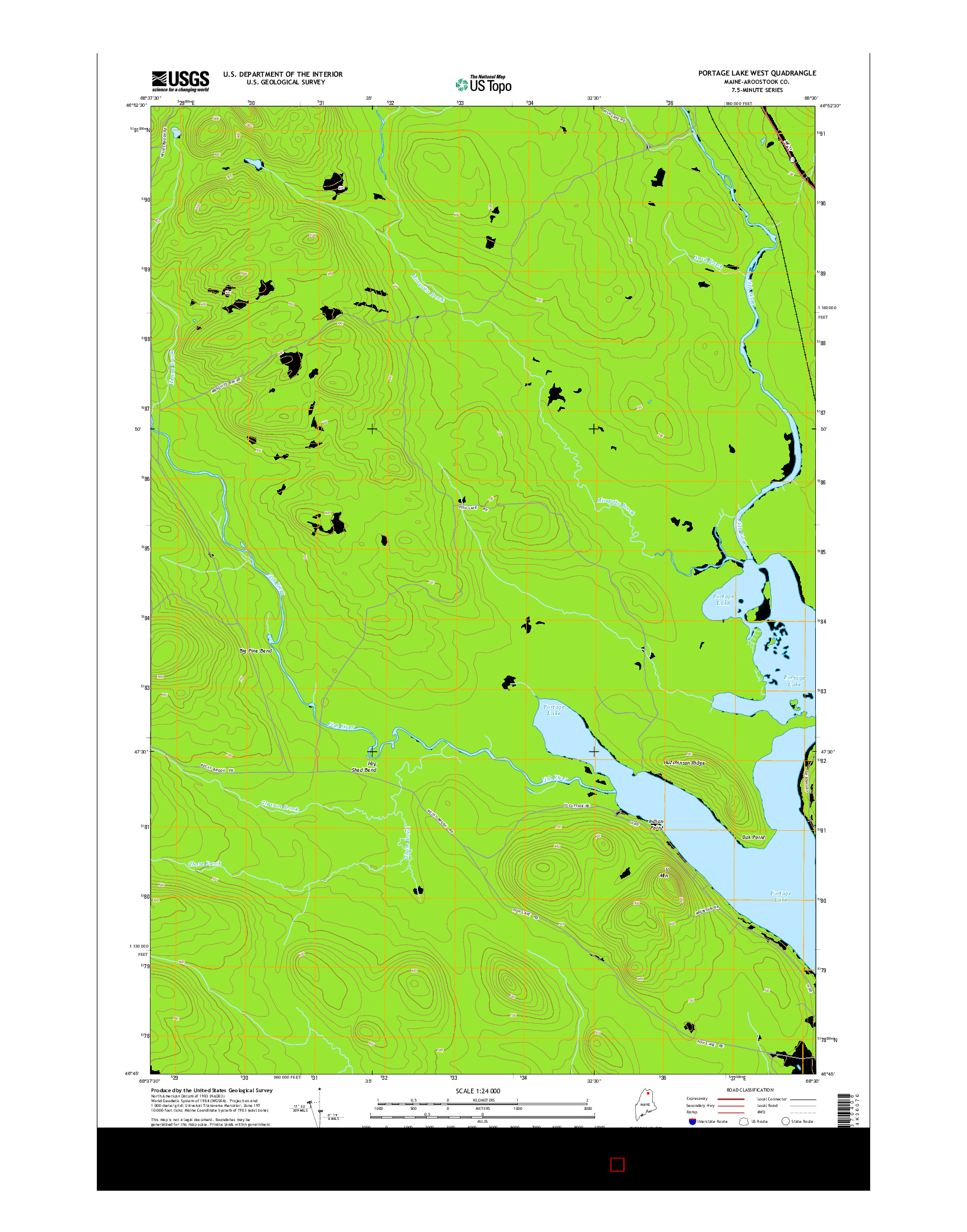USGS US TOPO 7.5-MINUTE MAP FOR PORTAGE LAKE WEST, ME 2014