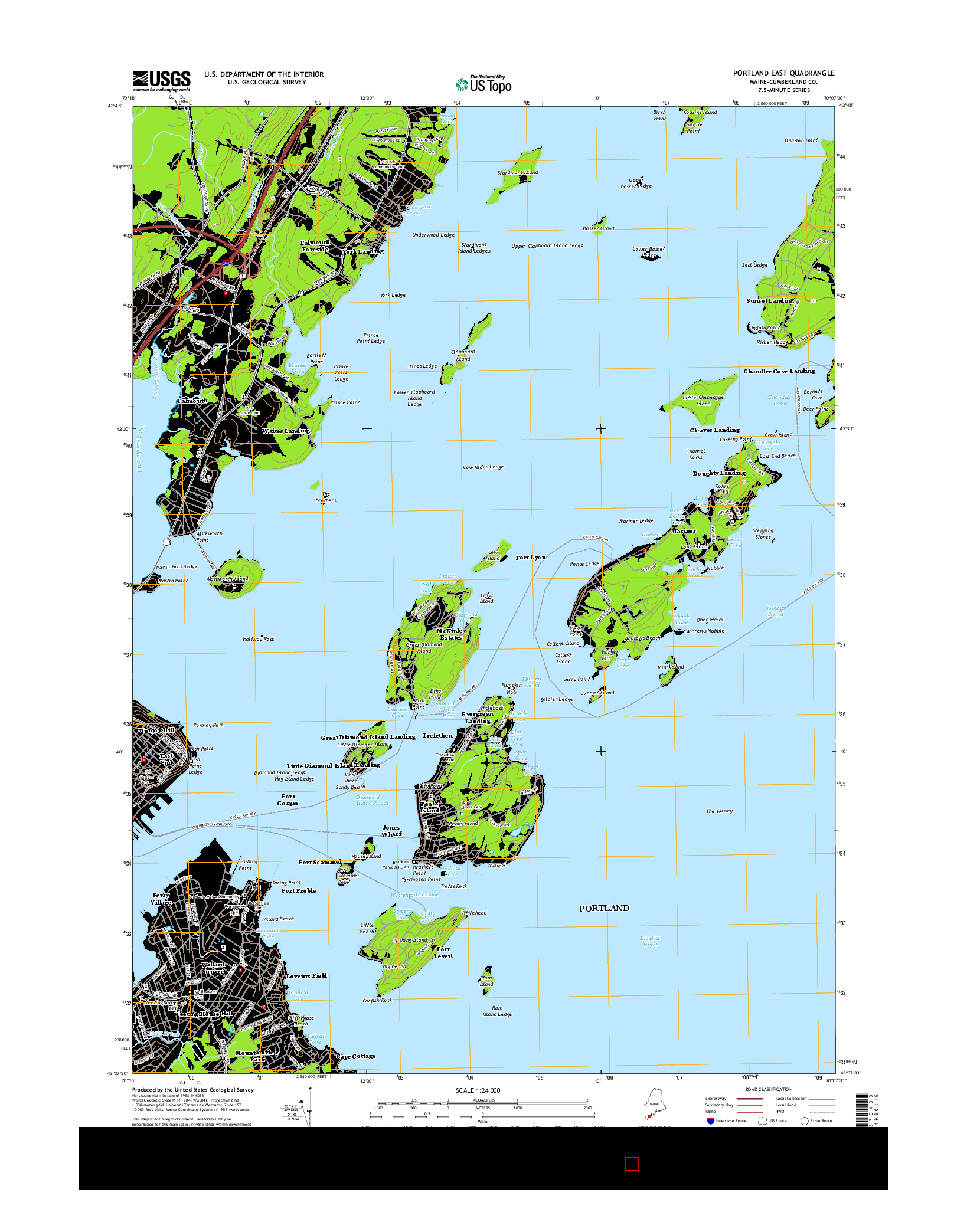 USGS US TOPO 7.5-MINUTE MAP FOR PORTLAND EAST, ME 2014