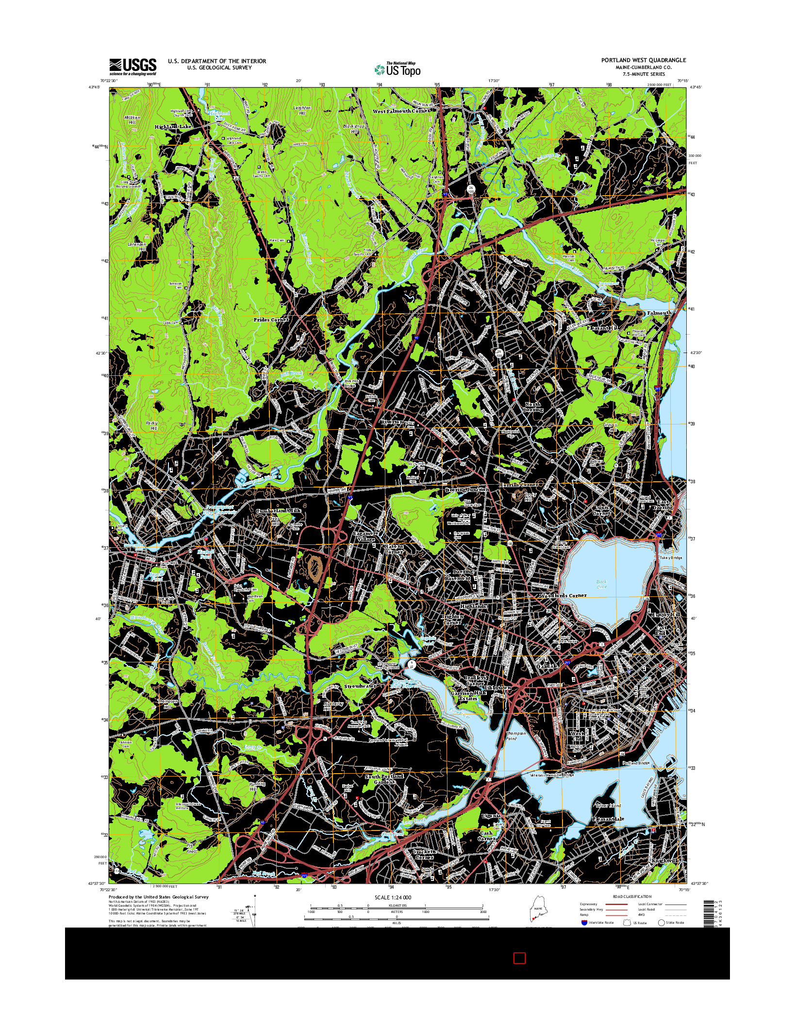 USGS US TOPO 7.5-MINUTE MAP FOR PORTLAND WEST, ME 2014