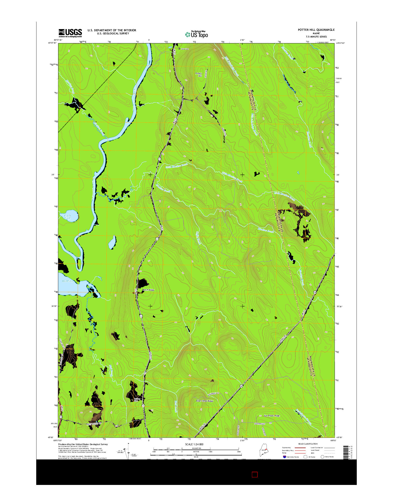 USGS US TOPO 7.5-MINUTE MAP FOR POTTER HILL, ME 2014