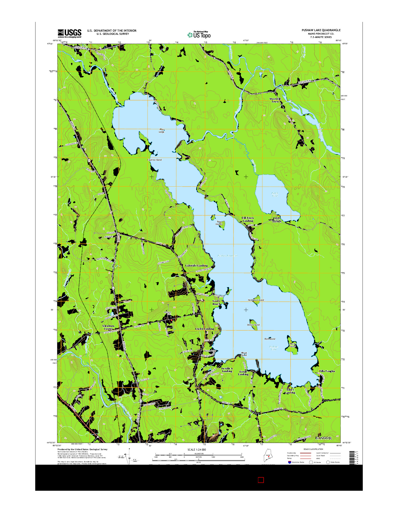USGS US TOPO 7.5-MINUTE MAP FOR PUSHAW LAKE, ME 2014