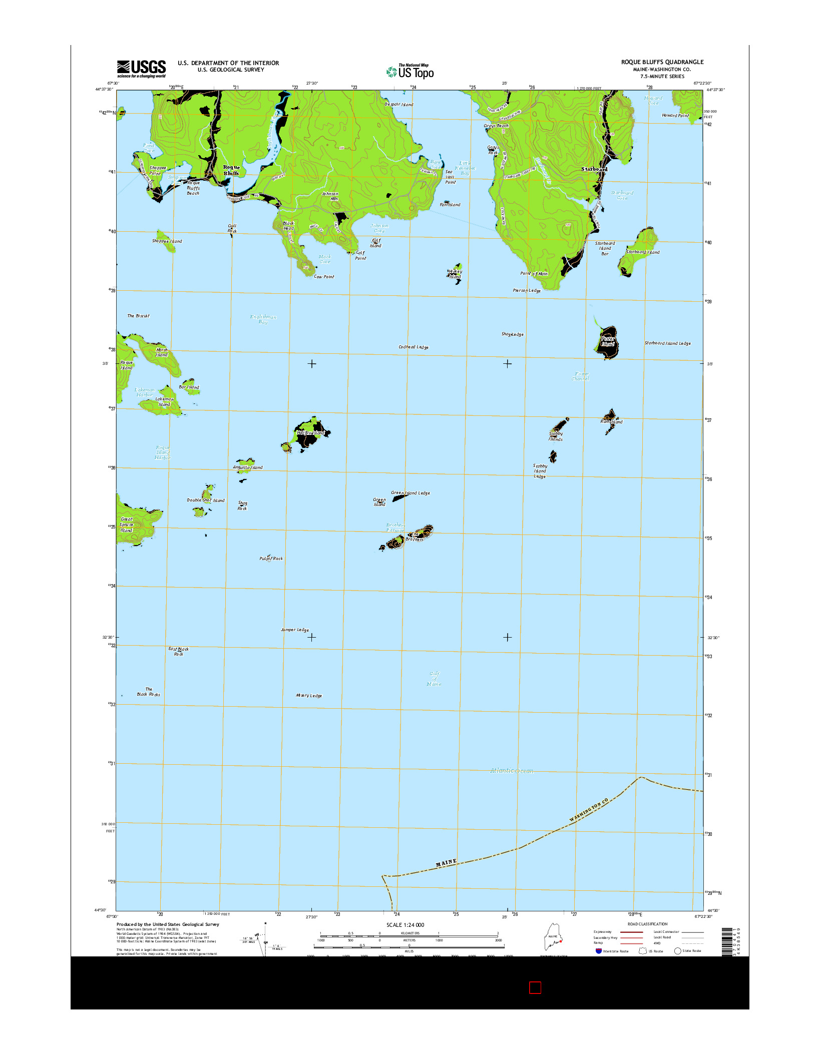 USGS US TOPO 7.5-MINUTE MAP FOR ROQUE BLUFFS, ME 2014