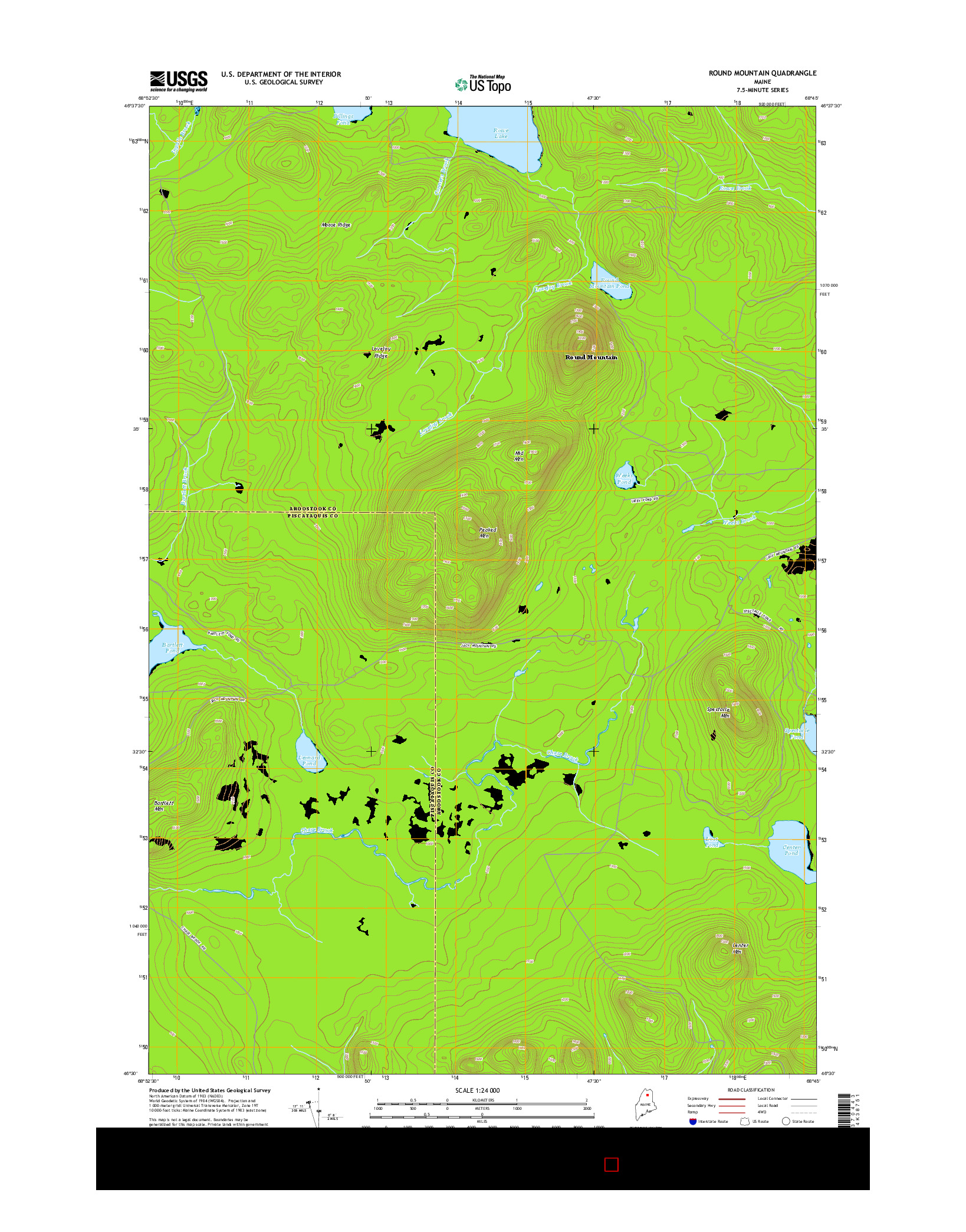 USGS US TOPO 7.5-MINUTE MAP FOR ROUND MOUNTAIN, ME 2014