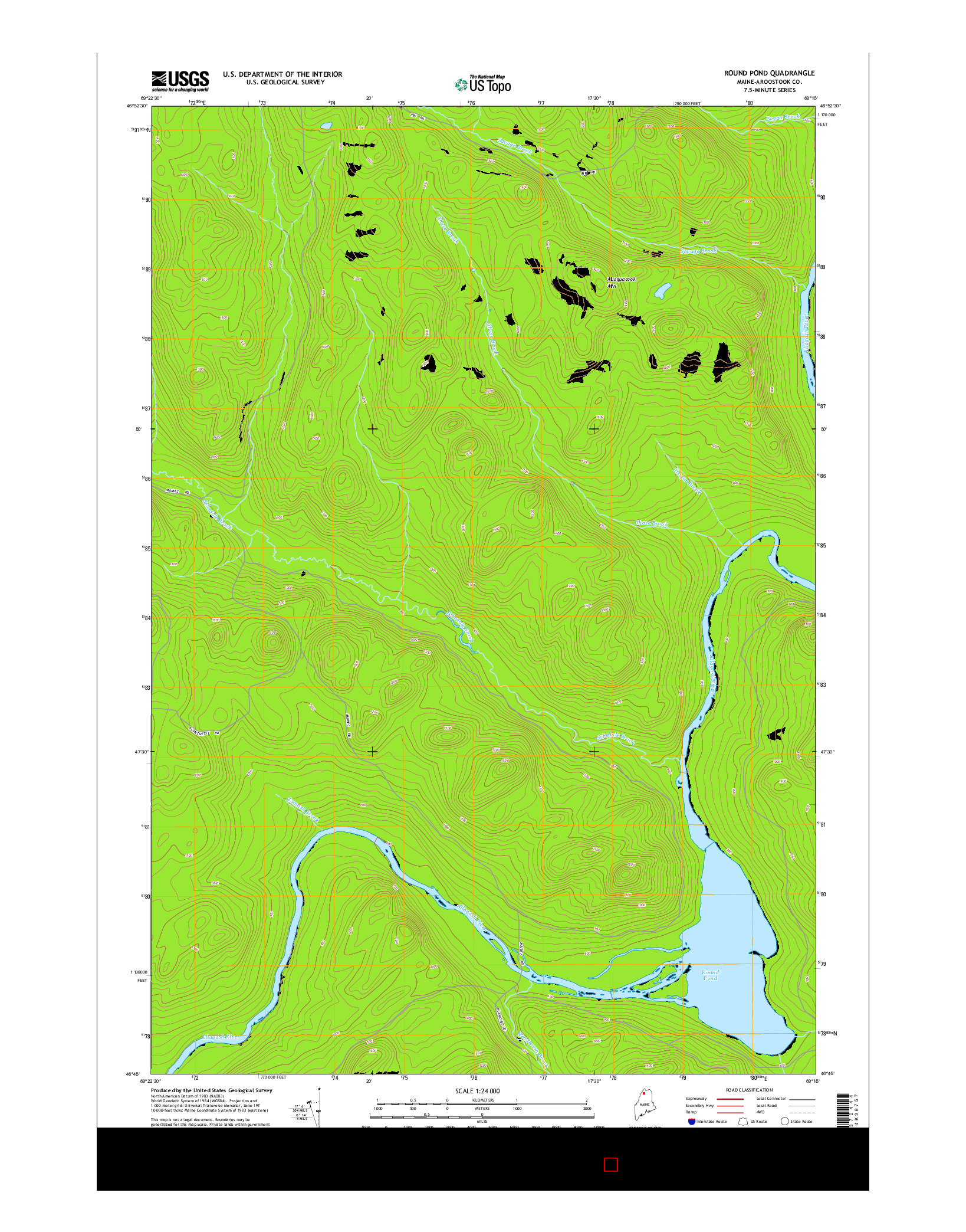 USGS US TOPO 7.5-MINUTE MAP FOR ROUND POND, ME 2014