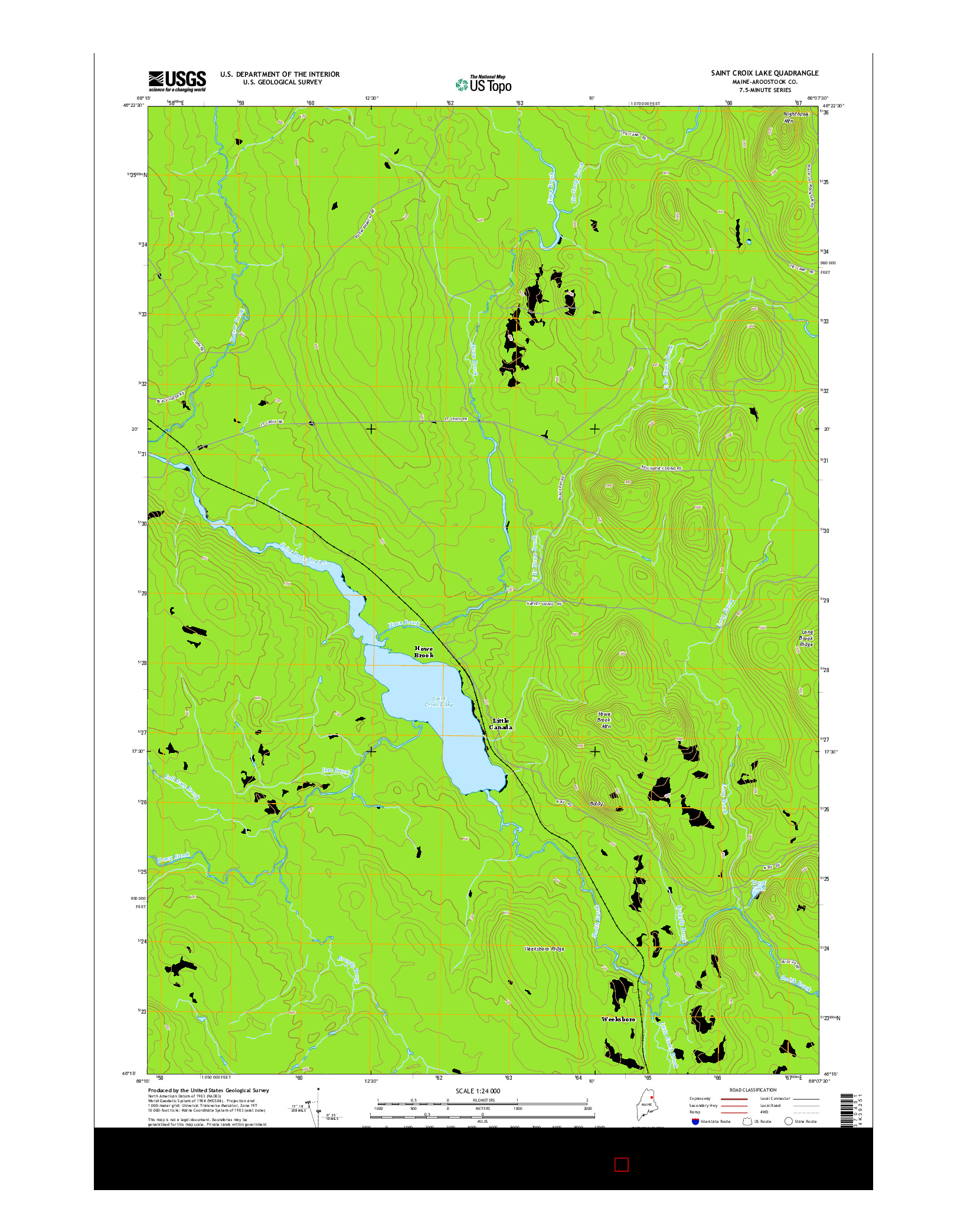 USGS US TOPO 7.5-MINUTE MAP FOR SAINT CROIX LAKE, ME 2014