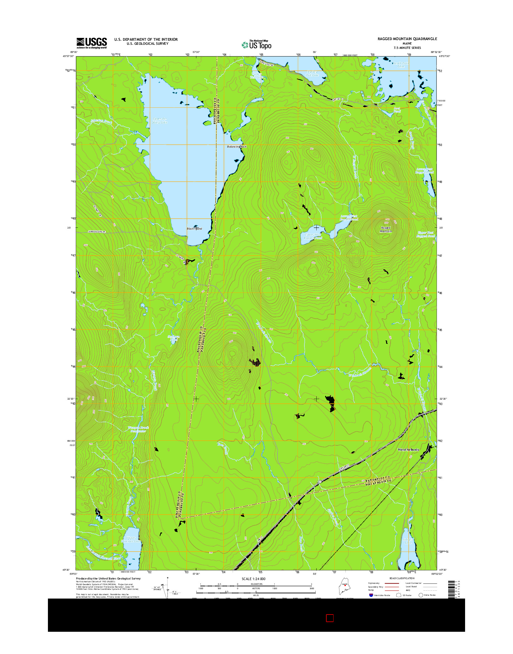 USGS US TOPO 7.5-MINUTE MAP FOR RAGGED MOUNTAIN, ME 2014