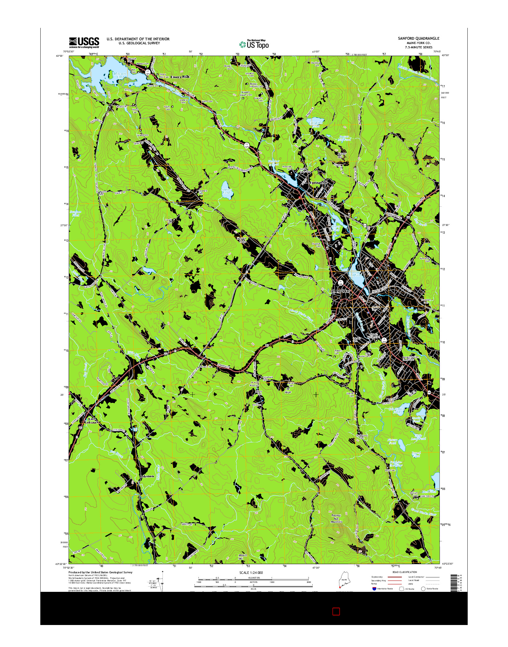 USGS US TOPO 7.5-MINUTE MAP FOR SANFORD, ME 2014