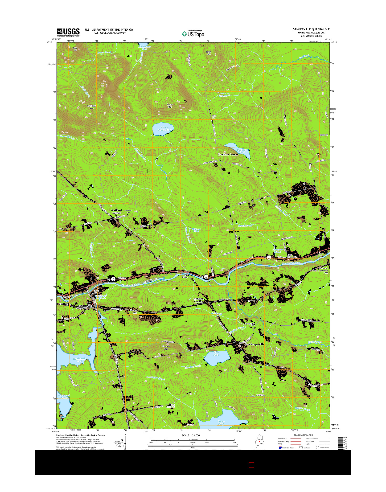 USGS US TOPO 7.5-MINUTE MAP FOR SANGERVILLE, ME 2014