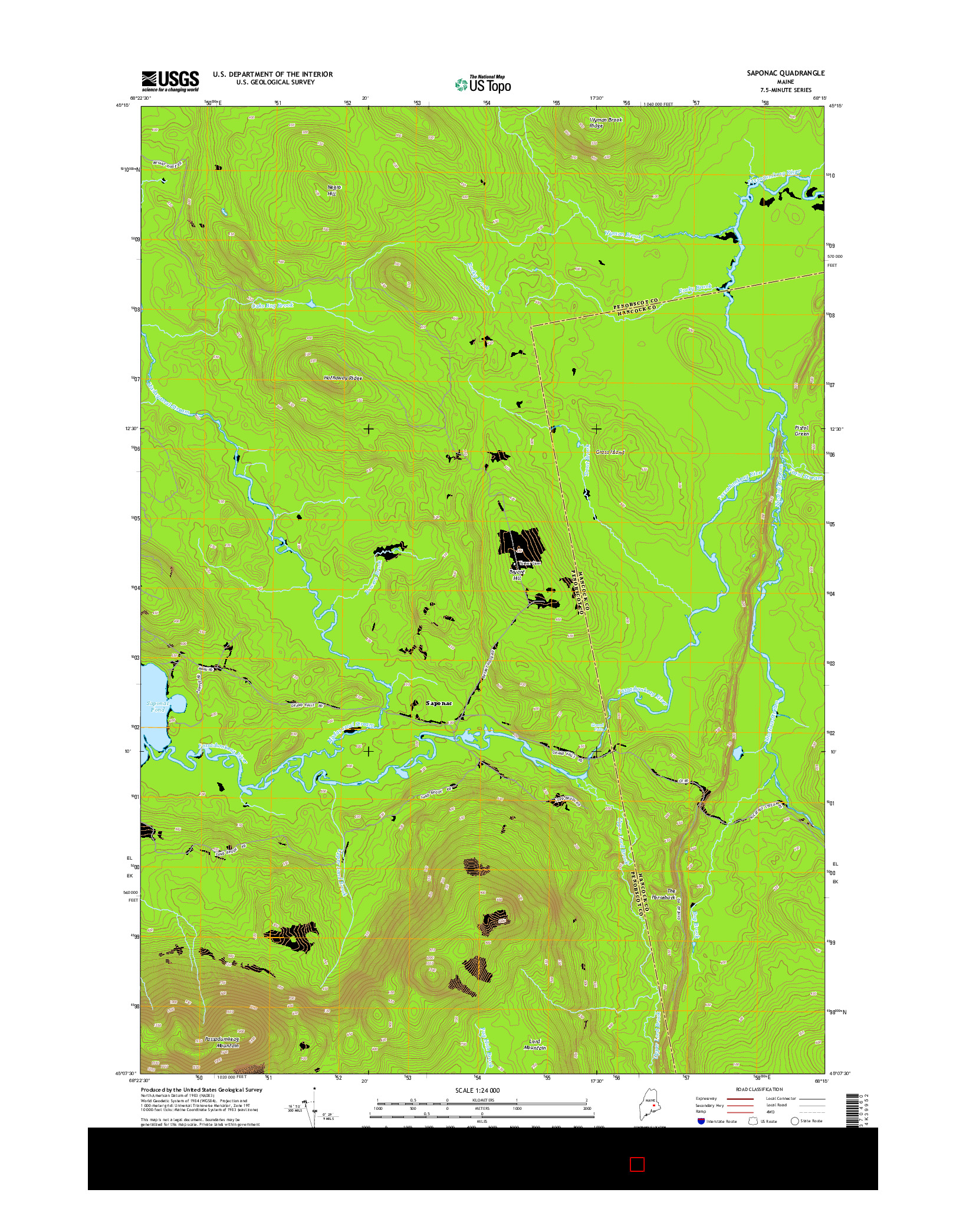 USGS US TOPO 7.5-MINUTE MAP FOR SAPONAC, ME 2014