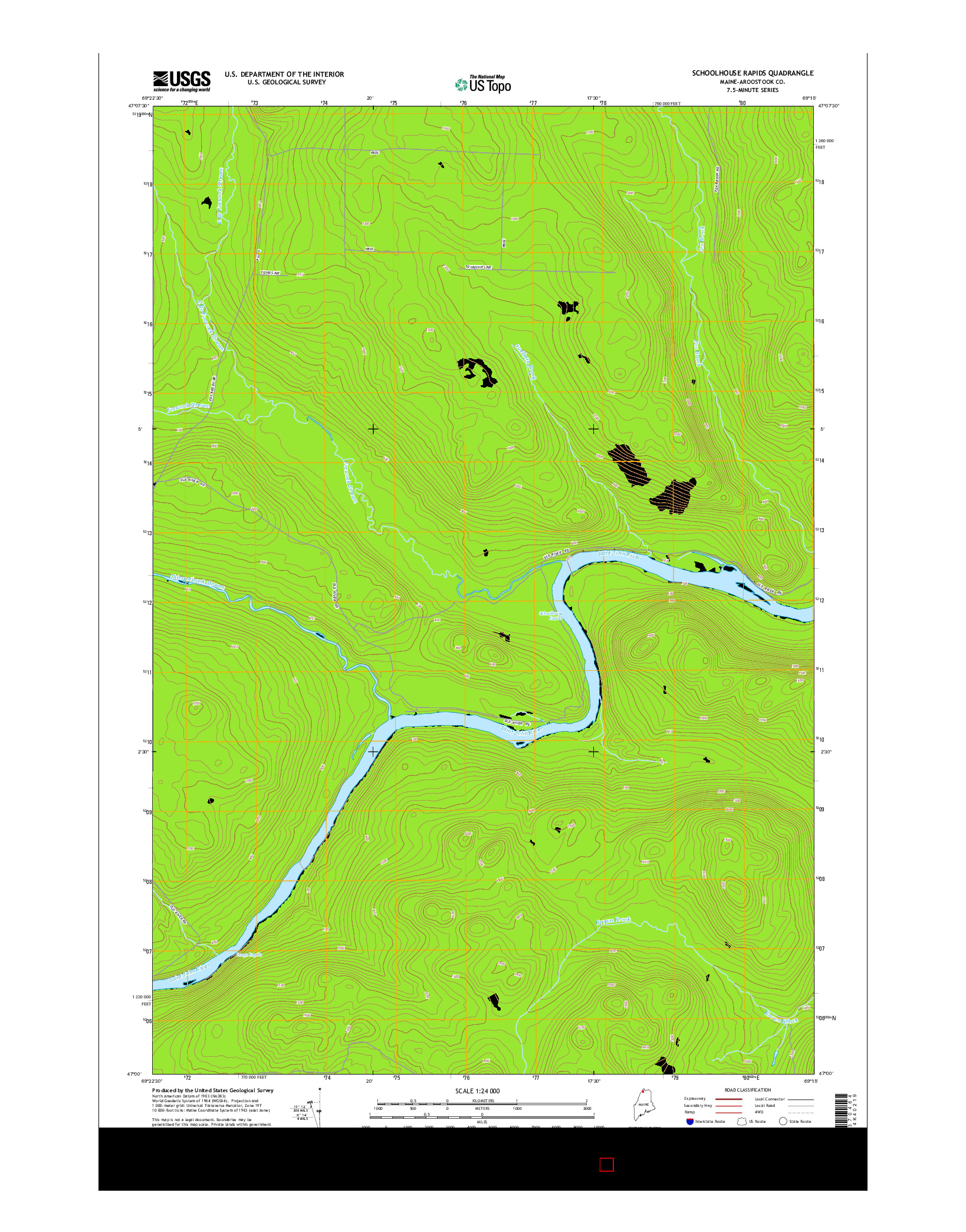 USGS US TOPO 7.5-MINUTE MAP FOR SCHOOLHOUSE RAPIDS, ME 2014