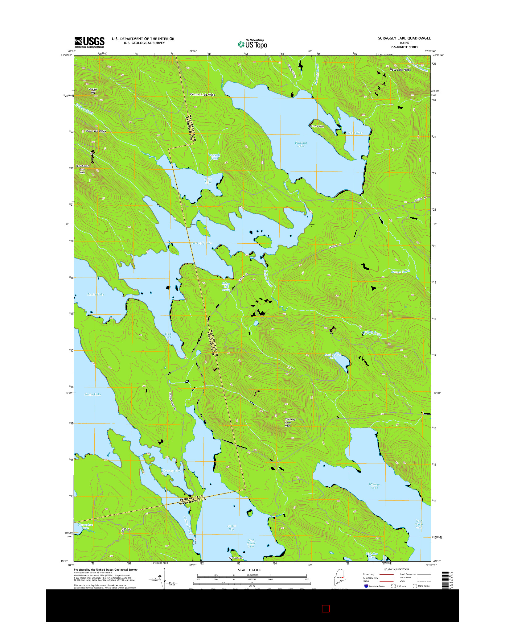 USGS US TOPO 7.5-MINUTE MAP FOR SCRAGGLY LAKE, ME 2014