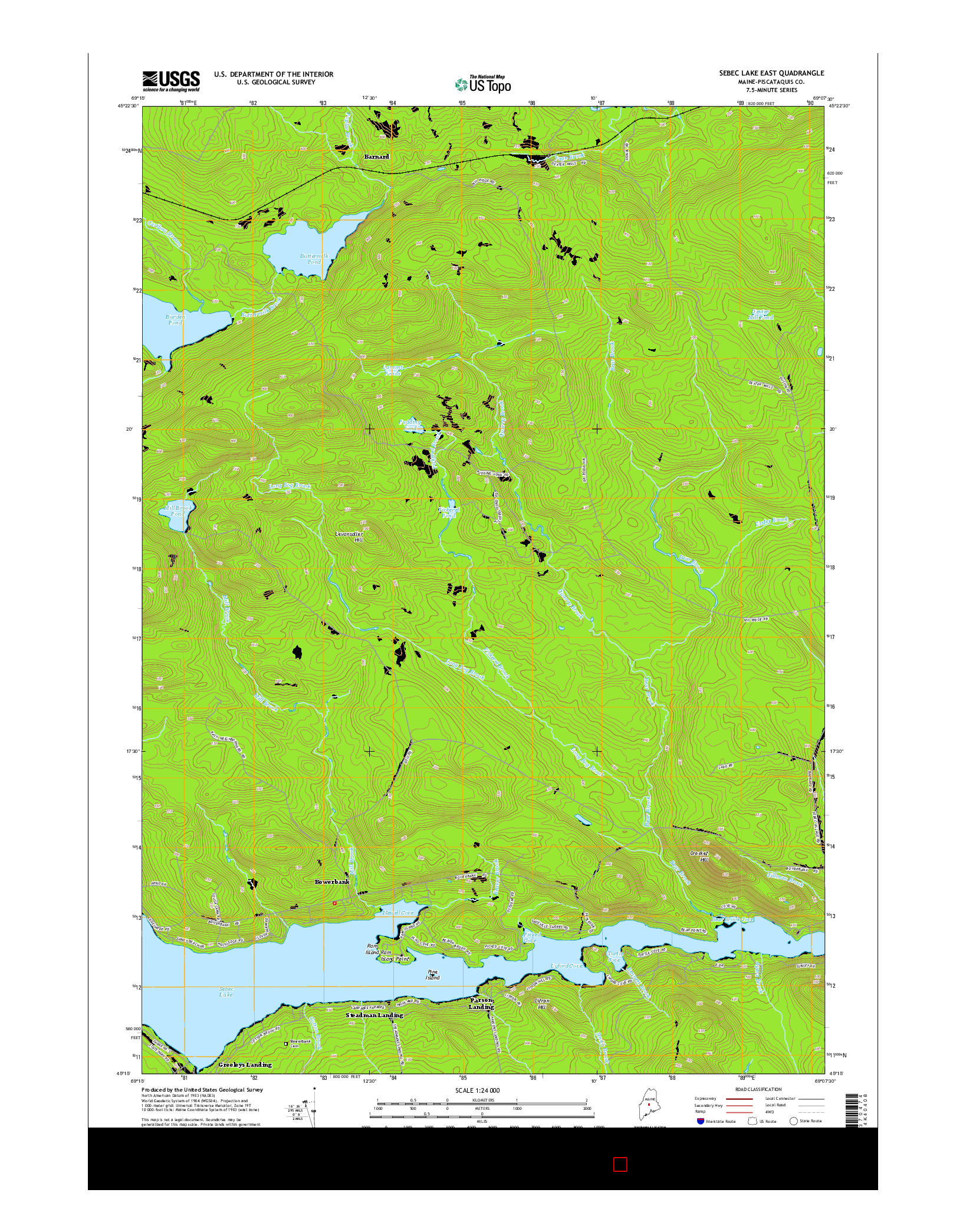 USGS US TOPO 7.5-MINUTE MAP FOR SEBEC LAKE EAST, ME 2014