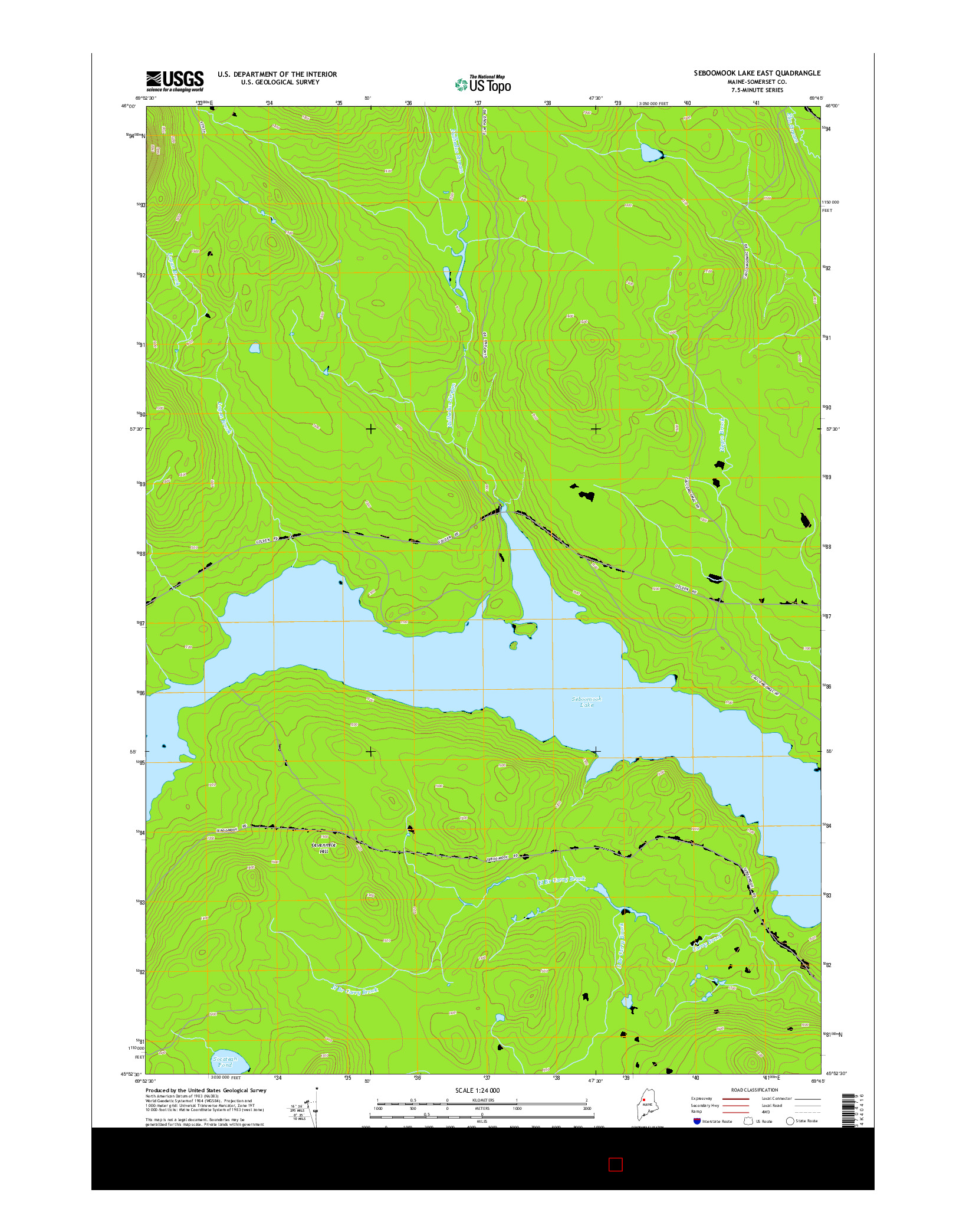USGS US TOPO 7.5-MINUTE MAP FOR SEBOOMOOK LAKE EAST, ME 2014