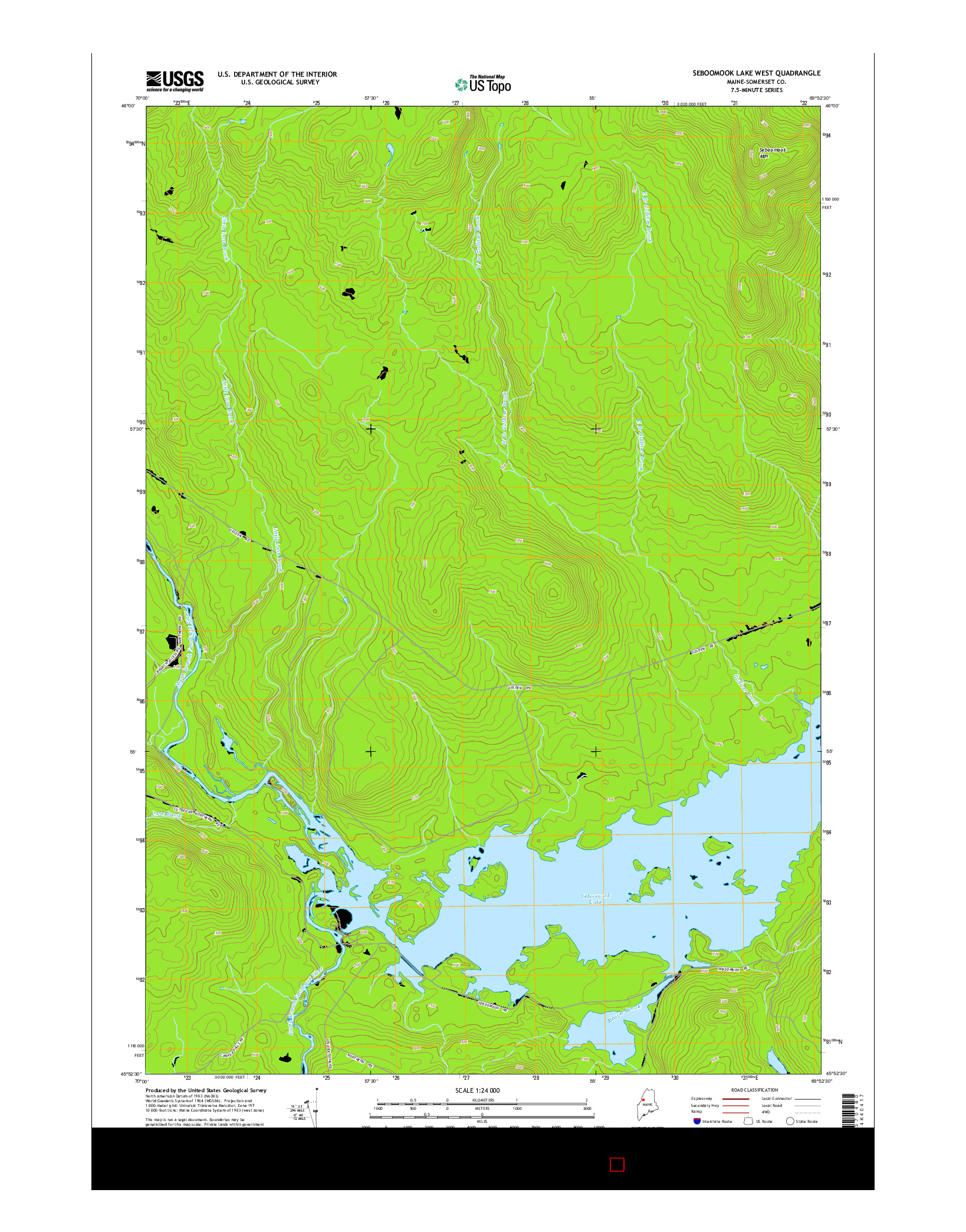 USGS US TOPO 7.5-MINUTE MAP FOR SEBOOMOOK LAKE WEST, ME 2014