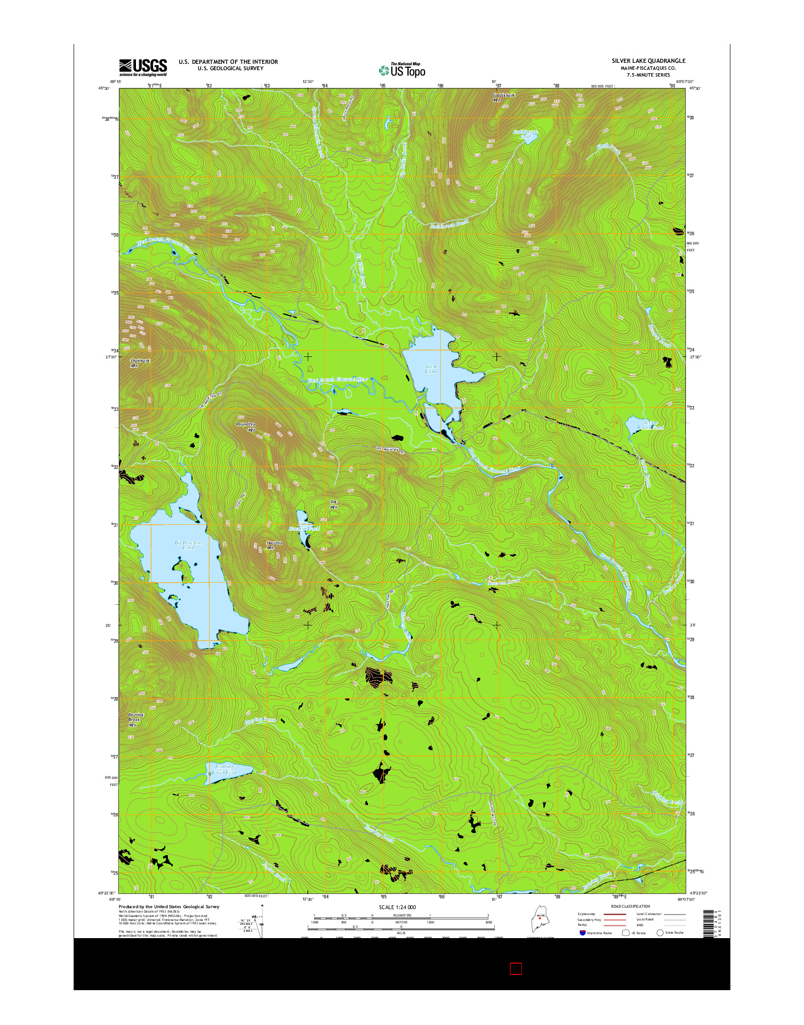USGS US TOPO 7.5-MINUTE MAP FOR SILVER LAKE, ME 2014