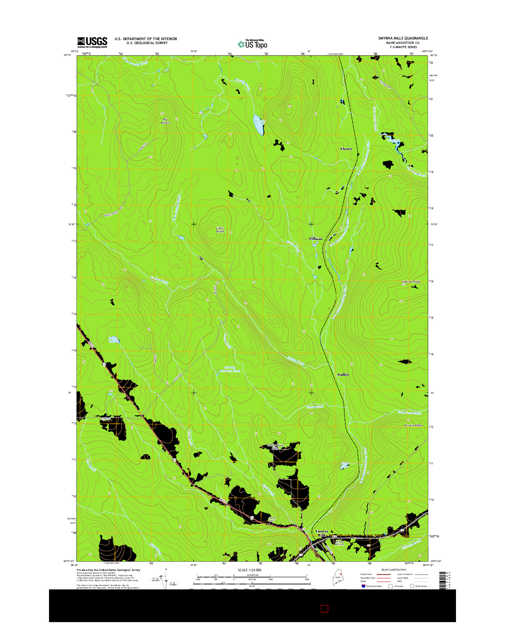 USGS US TOPO 7.5-MINUTE MAP FOR SMYRNA MILLS, ME 2014