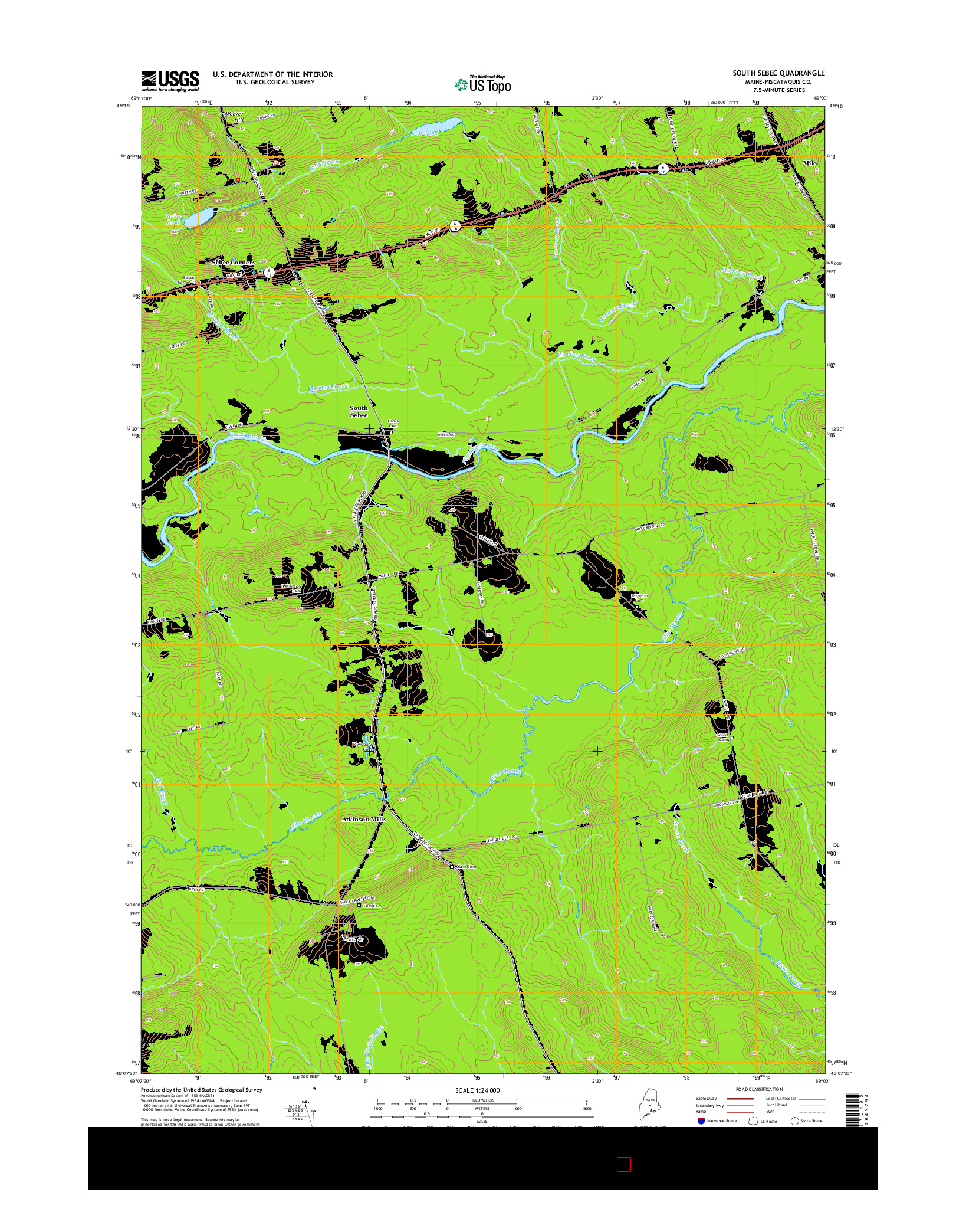 USGS US TOPO 7.5-MINUTE MAP FOR SOUTH SEBEC, ME 2014